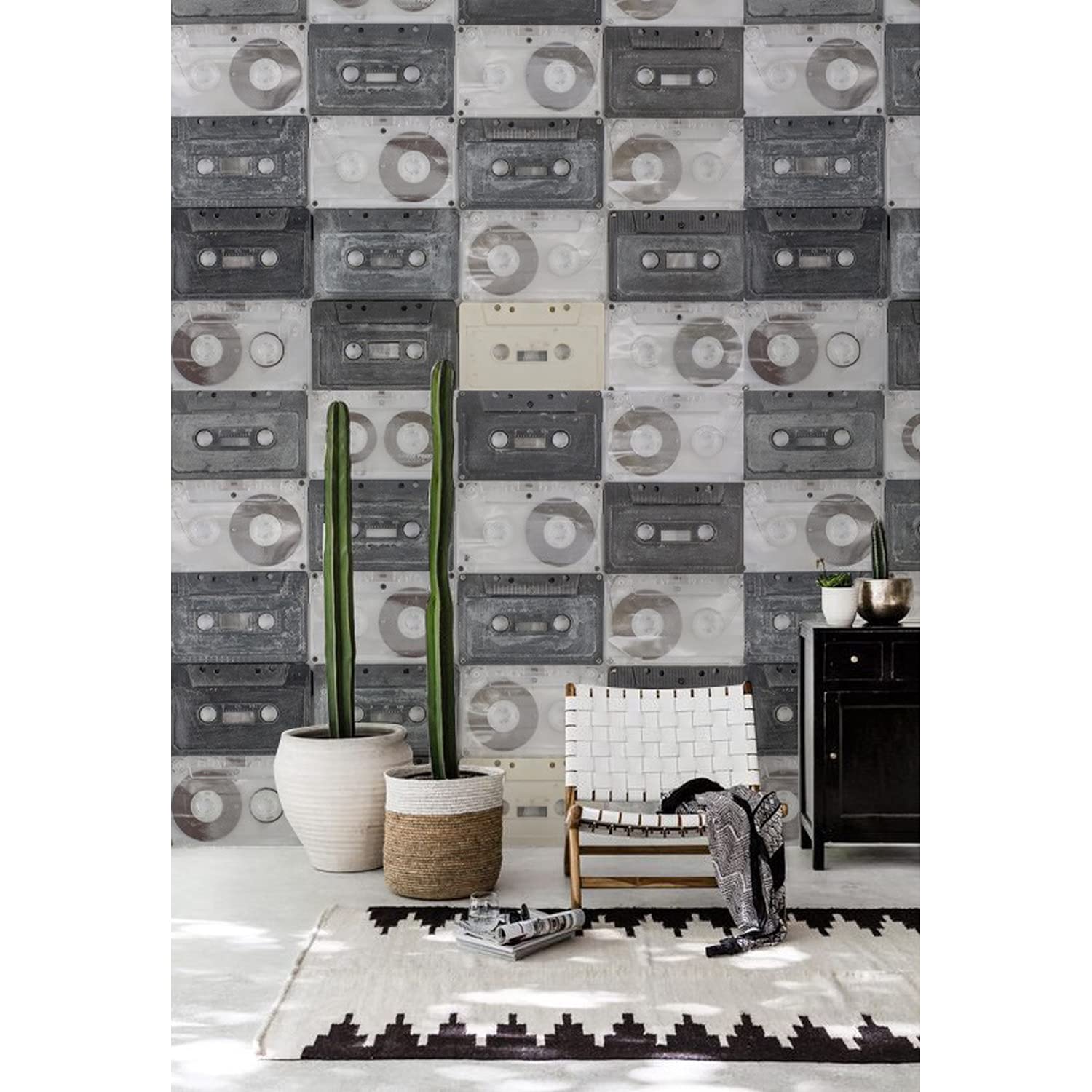 Papier Peint 416x254 cm Meuble Chambre Salon avec design cassette vintage
