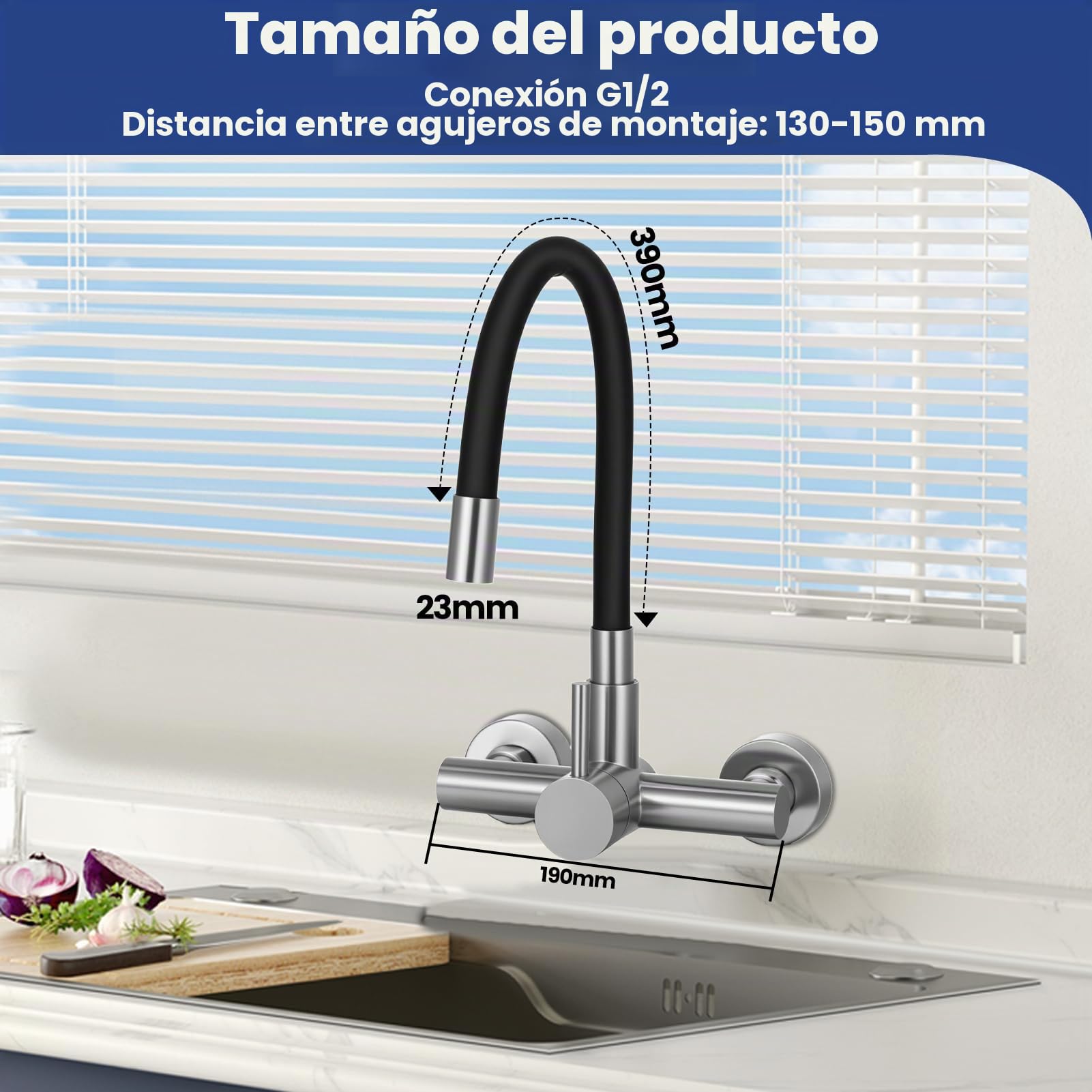 Grifo de cocina flexible negro, grifo de cocina con dos modos para agua fría y caliente, brazo giratorio de 360 grados, para cocina, baño y lavandería