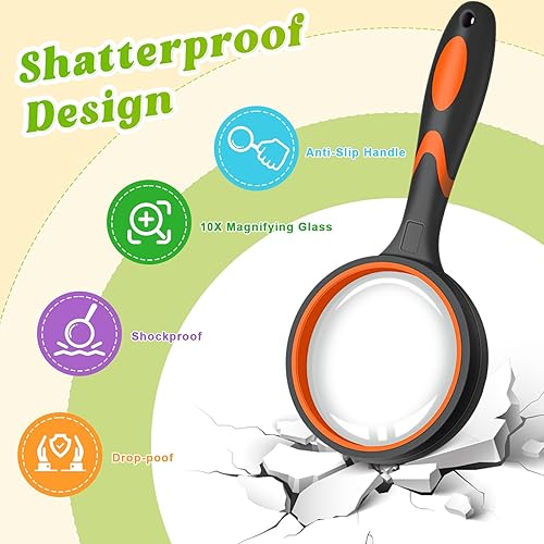 Miniatura 10 de Leffis Paquete de 8 lupas de 1.969 in, lupa 10X para lectura de lentes para niños y personas mayores, lupa de mano antideslizante para trabajo