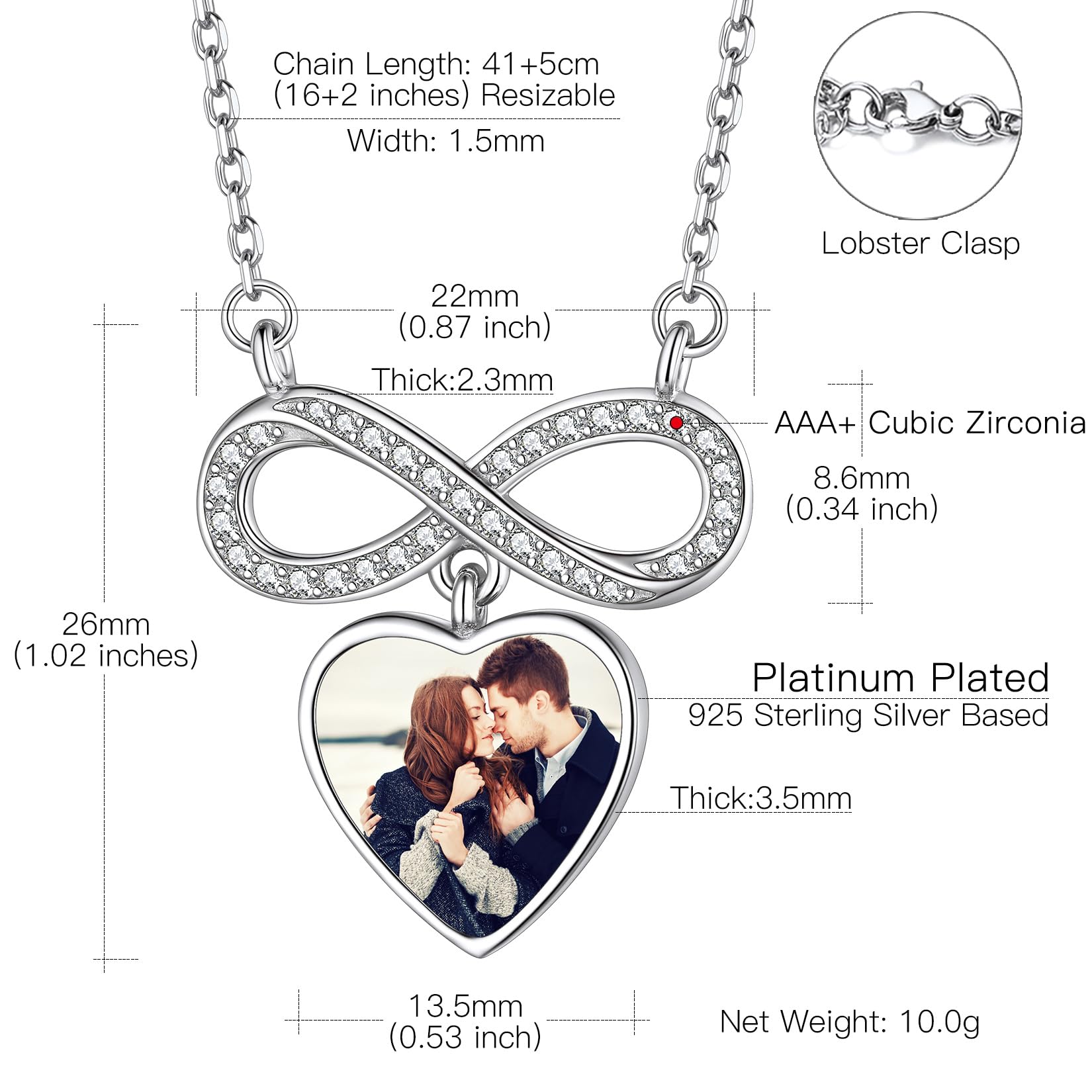 Suplight Collana donna in sterling argento 925 con ciondolo infinito e pietra di nascita di 12 mesi collana con pietra cuore portafortuna/foto (con confezione regalo)