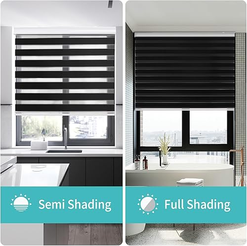 Miniatura 5 de Joydeco Persianas sin cordones estilo cebra para ventanas, 35 pulgadas de ancho, cortinas enrollables traslúcidas de doble capa para filtrar la luz,