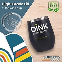 Vista 6 de Super Fly Goods -Dink Responsibly - Vaso térmico de vino de pickleball de 12 onzas – Vaso térmico aislado de acero inoxidable con tapa Regalos