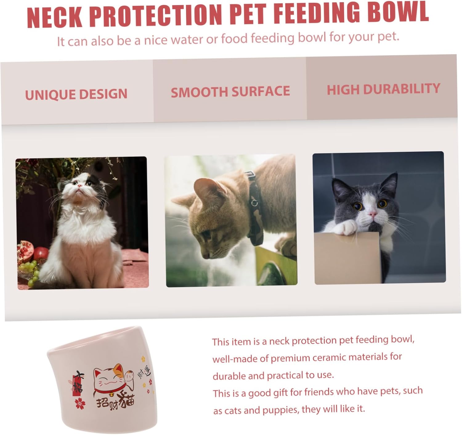 1pc Elevated Cat Food Bowl for Pets for Neck Easy to Smooth Capacity Non- Base for Cats and Kittens Ceramic Dish