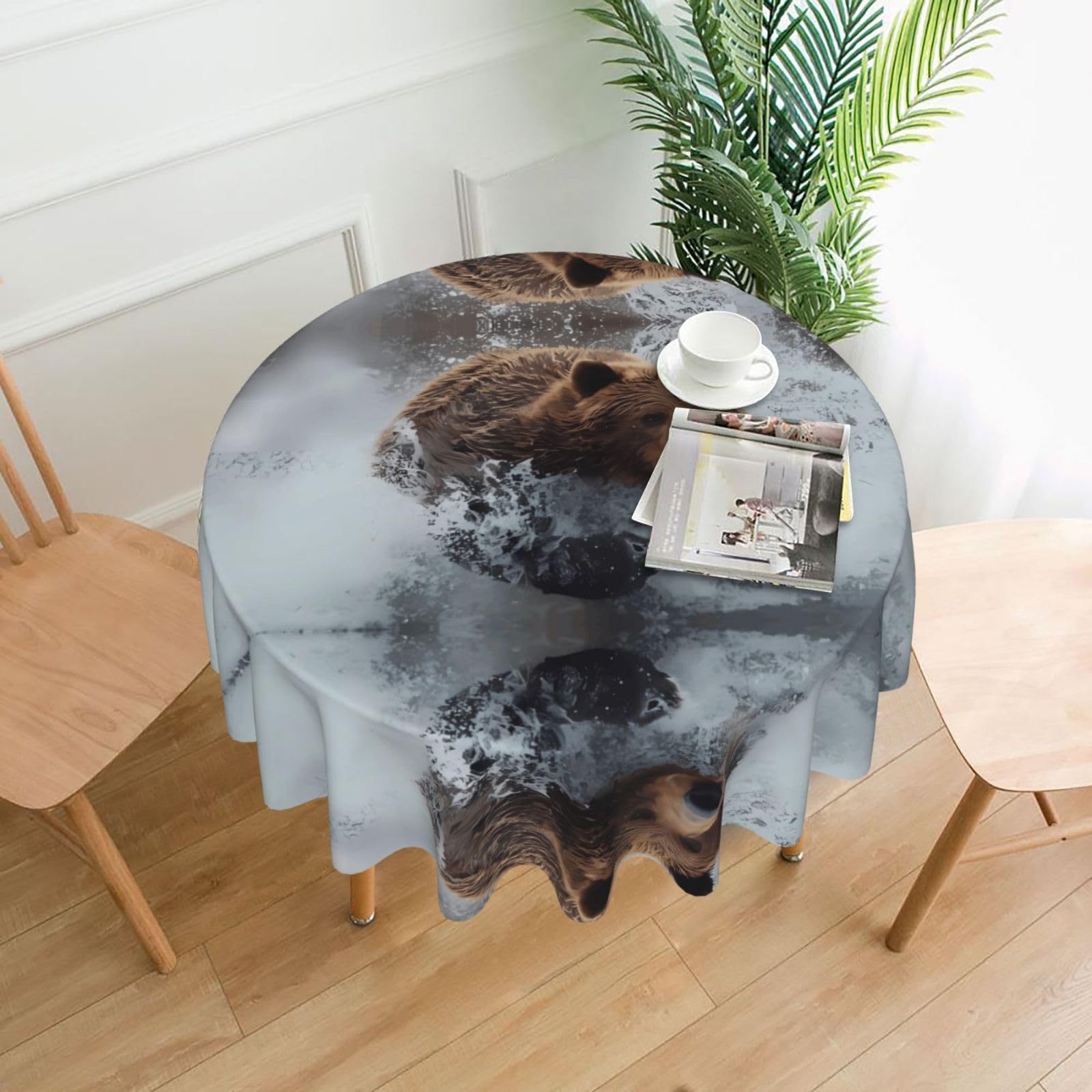 Yyhwhjde Black Bear Running Prints Round Decorative Table Throw 60In – Waterproof Table Cover For Elegant Dining & Outdoor Gatherings