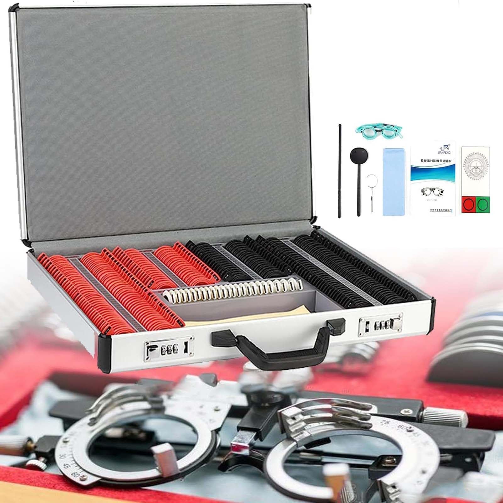 Set di lenti ottiche con montatura per occhiali di misurazione, kit optometria da 266 pezzi, accessori per la protezione degli occhi, lenti oftalmiche per test di visione