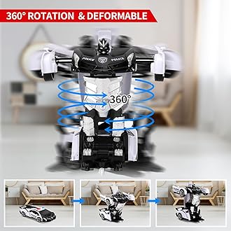 Blackma Remote Control Car-Transform, One-Button Deformation & 360°Rotating Drifting, Transform Robot RC Car with LED Light, Toy Gifts for 4 5 6 7 8 9 10 11 12 Years Old Boy (White)