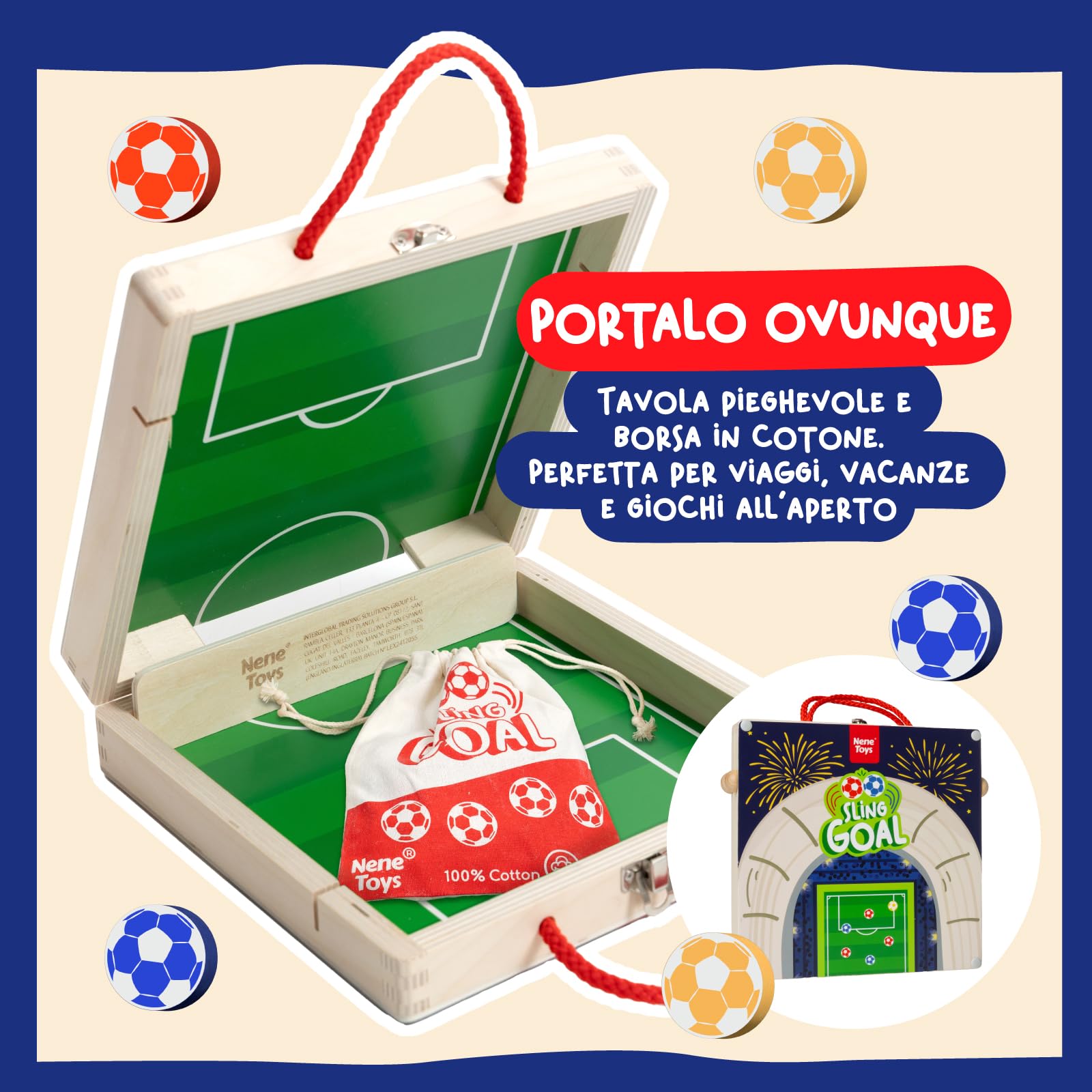 Nene Toys Sling Goal – Gioco da Tavolo Familiare per Bambini dai 4 Anni e Adulti – Stile Calcio Balilla in Legno – Gioco di Calcio da Viaggio, Interni ed Esterni – Regalo Bambino e Bambina 4–12 Anni