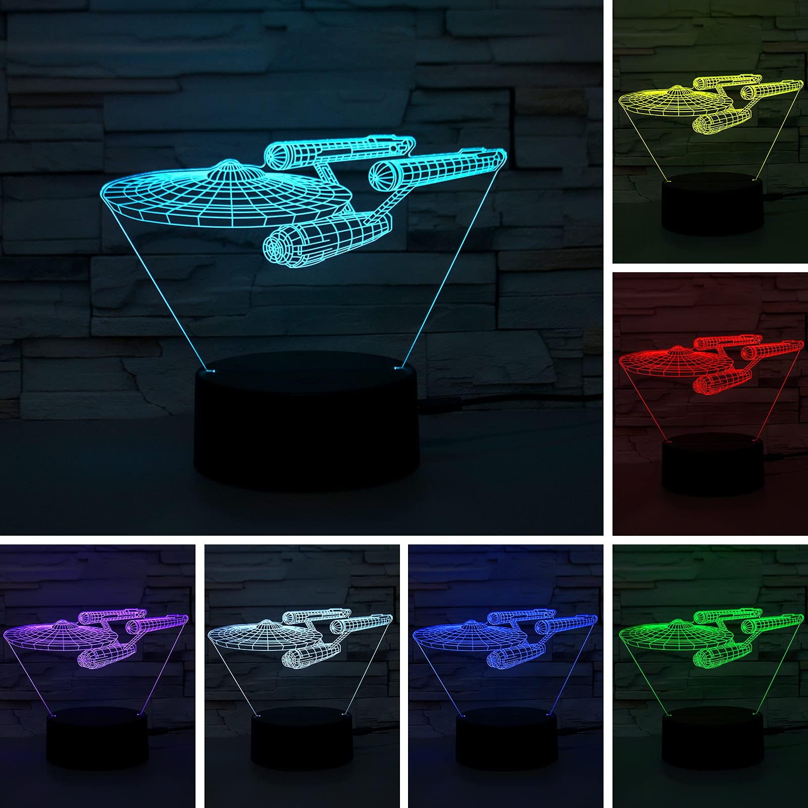 3D LED Night Light Touch Table Desk Optical Illusion Lamps - 7 Colors Auto Gradient Night Light, Acrylic and ABS Base Optical Illusion Nightlight, Decorating Room, Children's Holiday GiftsSpaceship