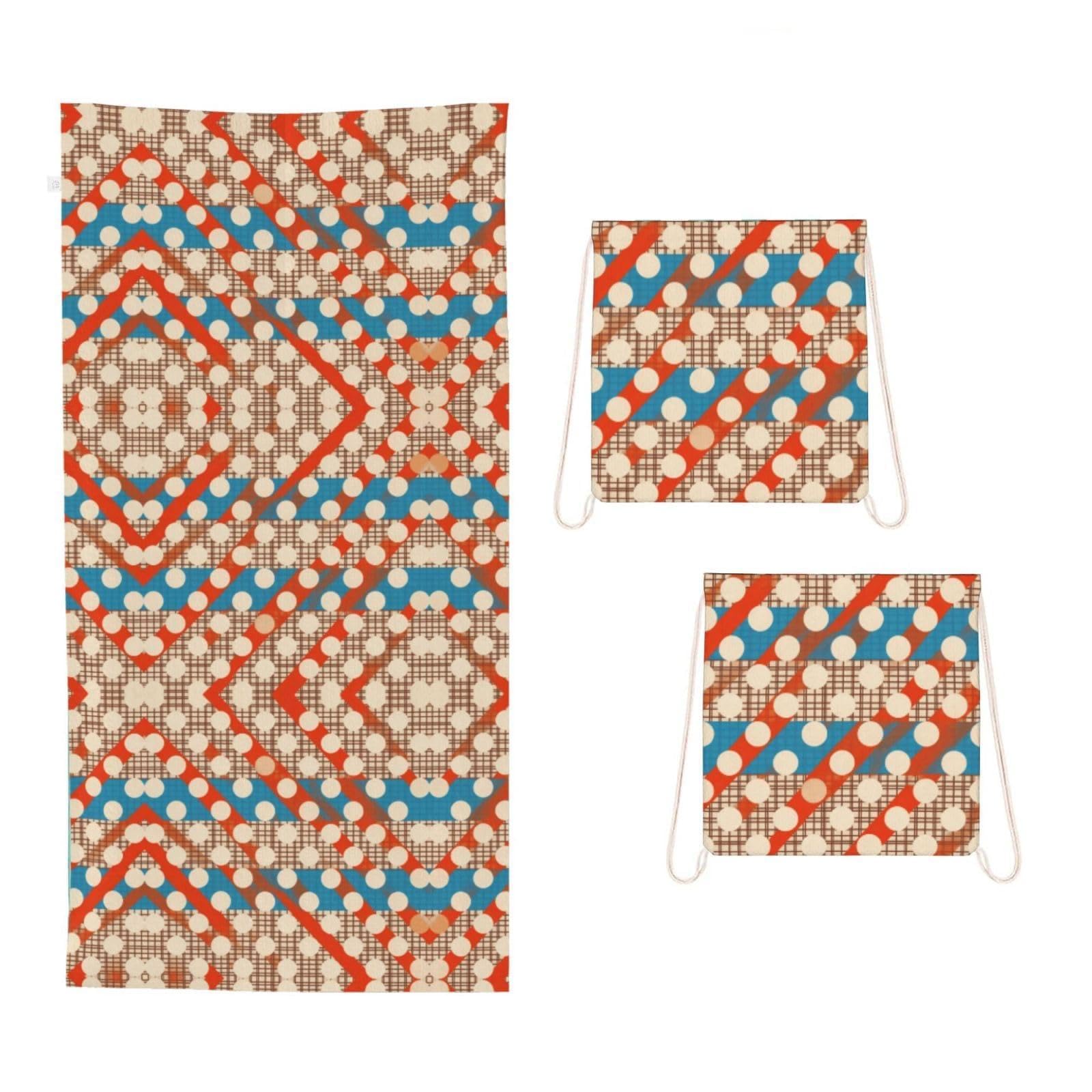 CNTDBU Dot Plaid 2 in 1 Packable Towel Bag-Large Beach Towel with Stuff Sack, Super Absorbent Microfiber Travel Towel for Pool