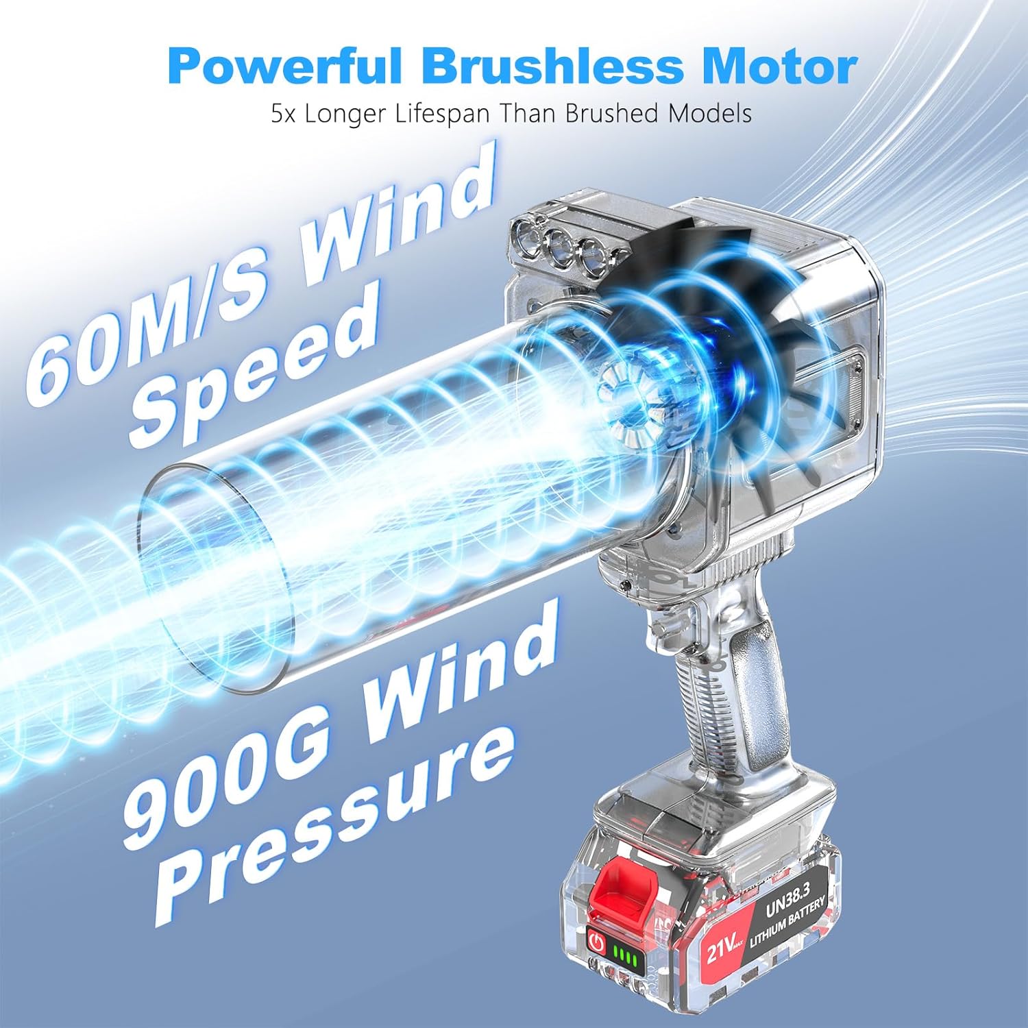 DEGGE Brushless Leaf Blower Cordless, Handheld Leaf Blowers with LED Work Light, Two Interchangeable Nozzles, Turbo Jet Blower for Lawn Care, Patio Cleaning, Garage Dust & Outdoor Use - Image 2