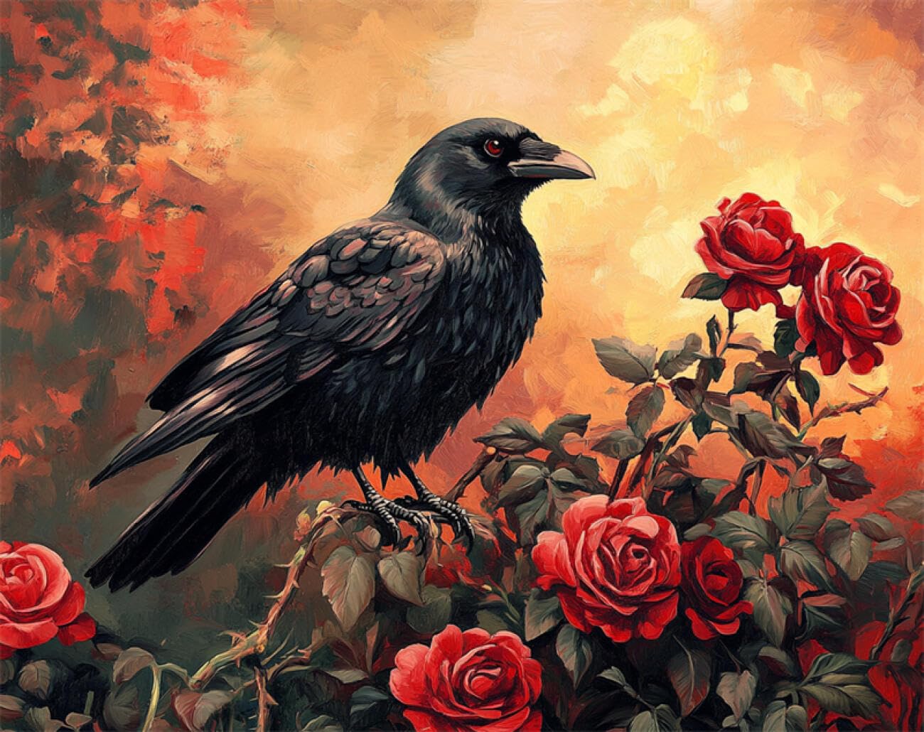 AxiangziK DIY Stamped Cross Stitch Kits Crows and Roses 11CT 40x50cm