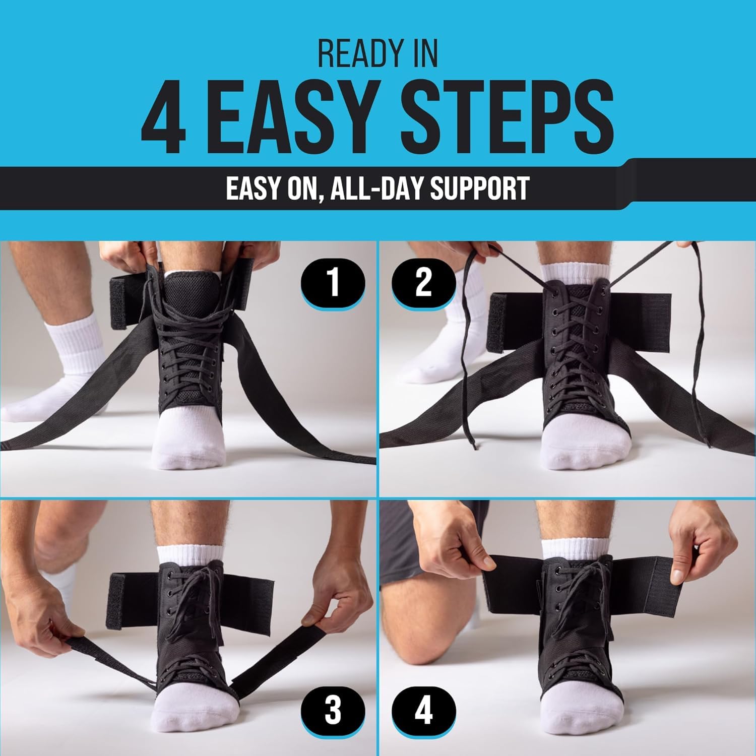 Z ATHLETICS Ankle Brace for Women & Men - Lace Up Adjustable Support with Side Stabilizers for Sprained Ankle, Achilles Tendonitis Relief | Basketball, Volleyball, Running & Sports Recovery
