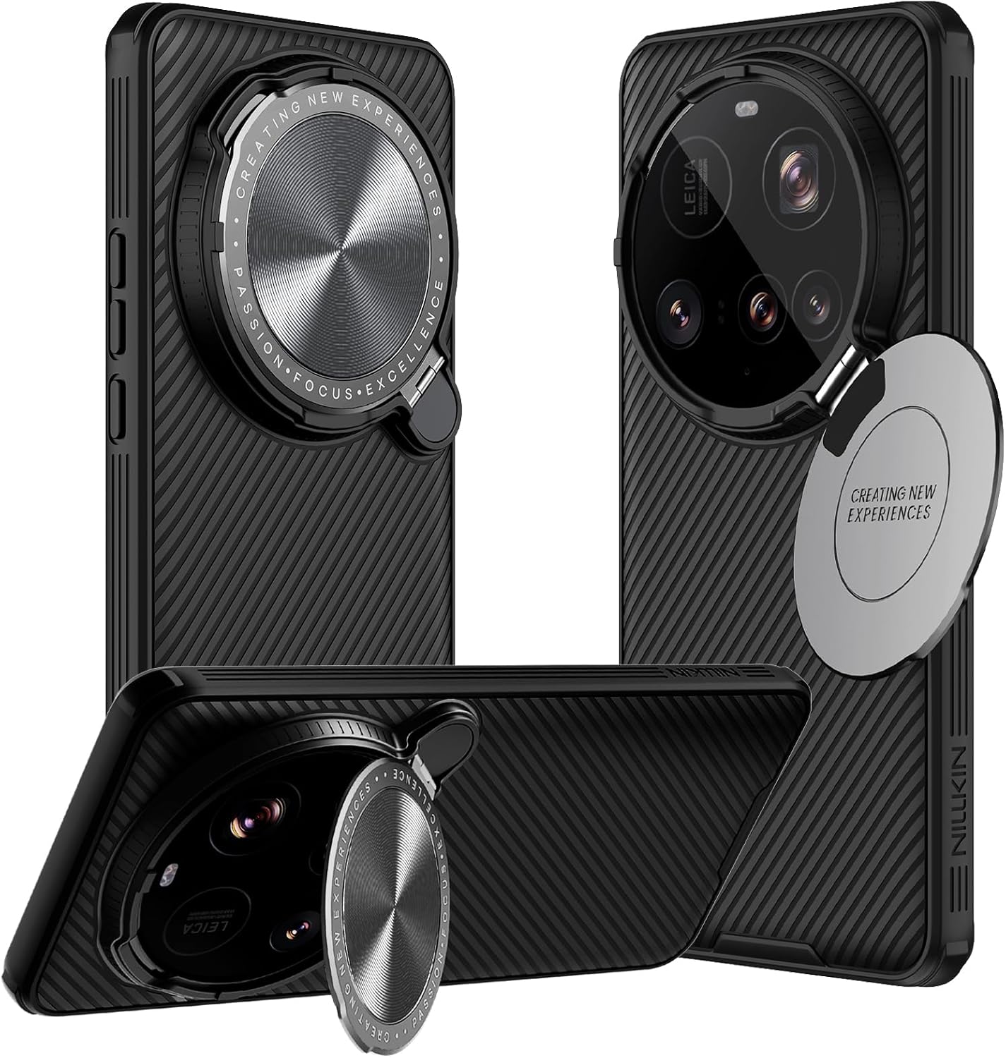Case for Xiaomi Mi 15 Ultra, Camera Lens Privacy Protection Folding Kickstand Holder, Soft TPU Bumper Hard PC Back Cover Corners Shockproof Airbag (Black)