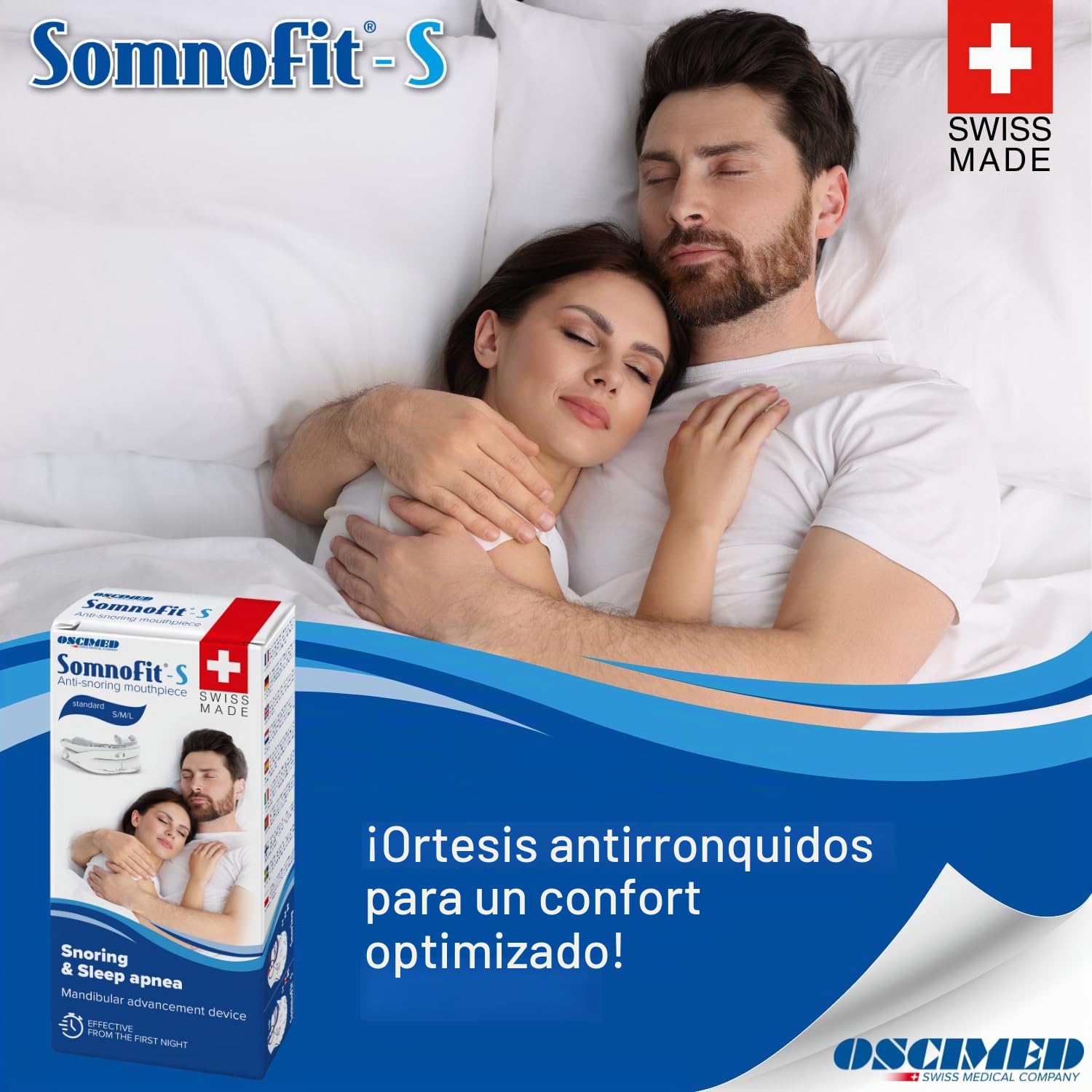 Somnofit-S – Ortesis antironquidos – Canal dental flexible y termoformable – Diseño patentado, gran comodidad – Ortesis mandibular fabricada en Suiza