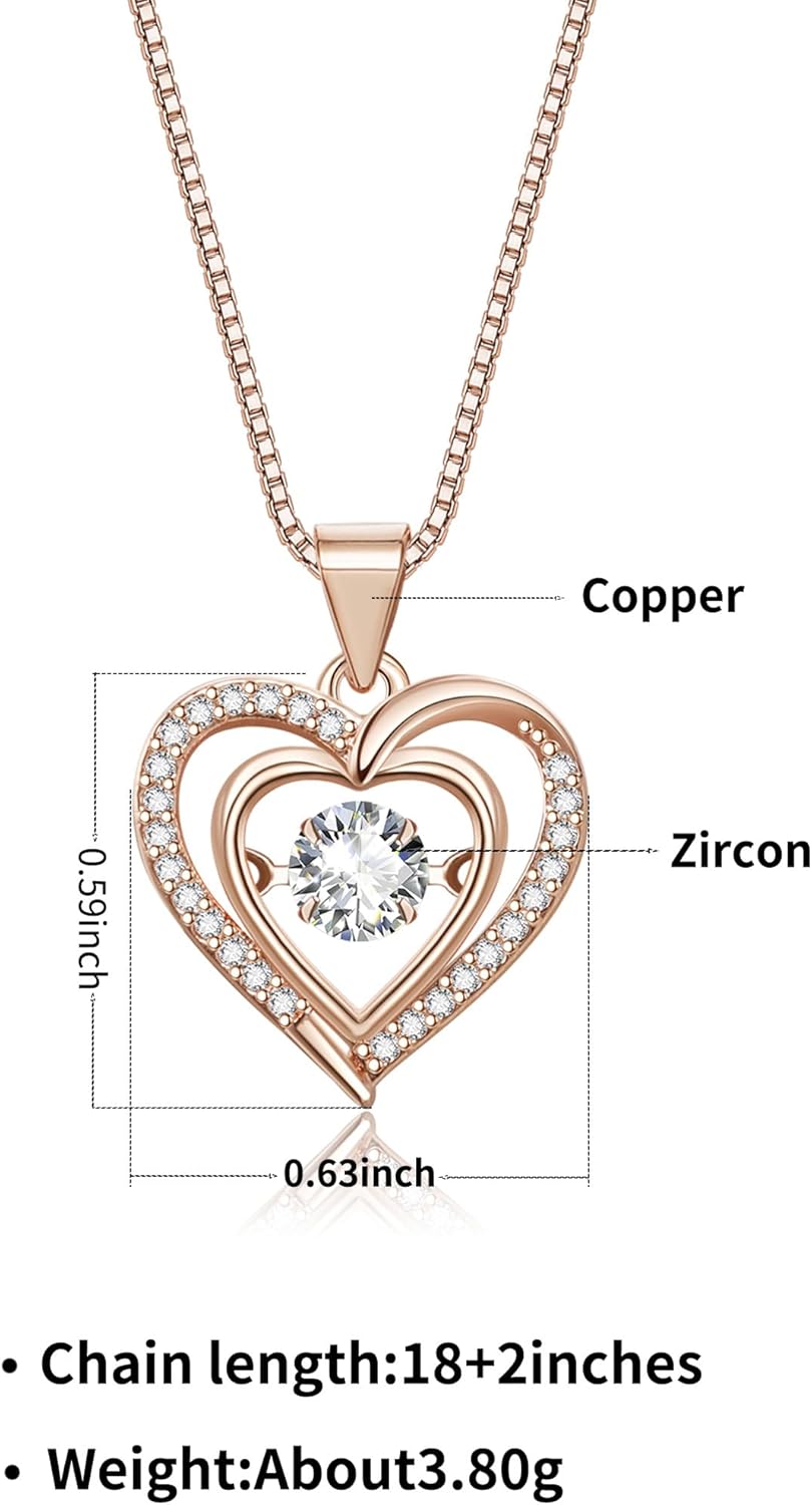Heart Pendant Necklaces for Women 14K Rose Gold Plated with Birthstone Zirconia,Christmas Birthday Anniversary Jewelry Gift for Women Wife Her 18+2 inch - Image 2