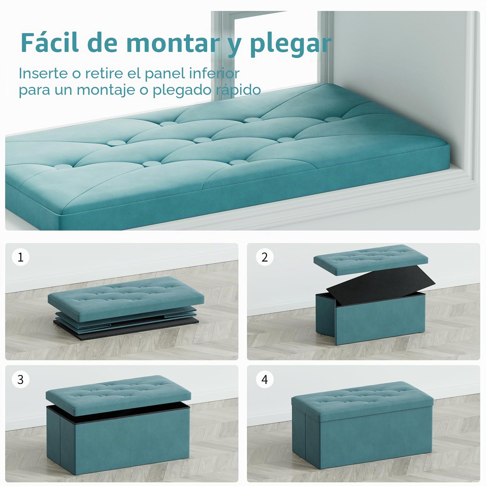 BRIAN & DANY Puff Almacenaje, Baúl de Almacenaje Plegable, Banco Almacenaje con Tapa, Taburete de Terciopelo para Dormitorio Entrada, 80 x 40 x 40 cm, Verde