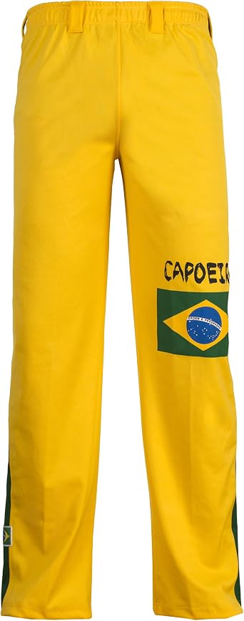 JL Sport Authentic Brazilian Capoeira Martial Arts Pants - Unisex Yellow with Brazilian Flag
