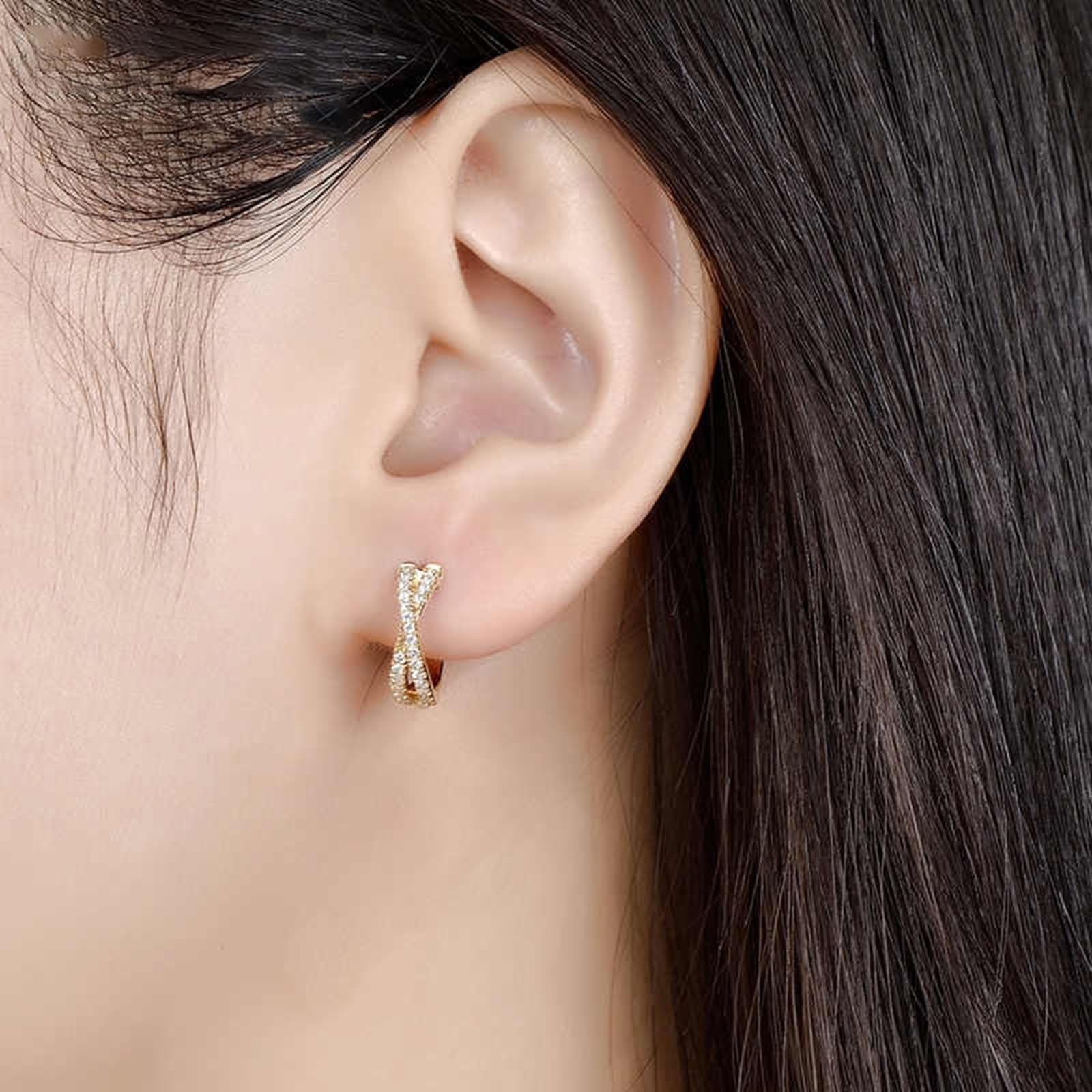 KnSam Kolczyki Creole Hoop Gold 18K 750 prawdziwe złoto, 0,28 ct laboratoryjne kolczyki na Boże Narodzenie krzyż wiertła szlif okrągły biały, kolczyki sztyfty, bezniklowe żółte złoto Au750