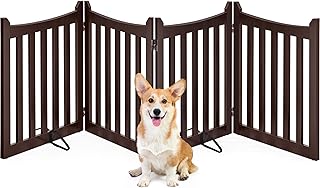 Yaheetech 24" H Freestanding Pet Gate for Dogs Wooden Dog Gates for Hallway, Doorway Collapsible Indoor Pet Fence with Support Feet Stair Barrier 4 Panels Fence Espresso