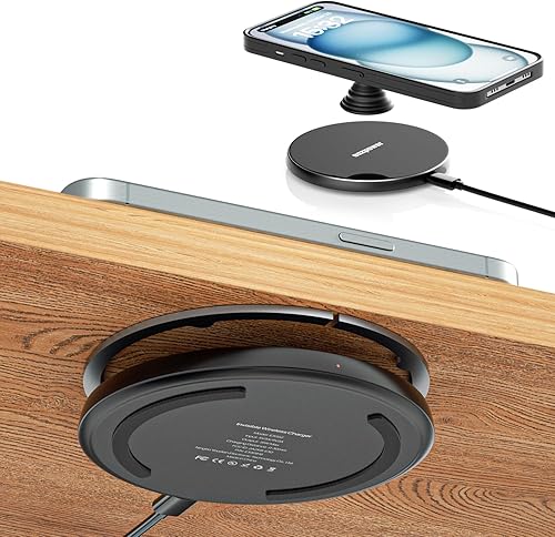 Invisible Wireless Charger, 0-30mm Under Desk Wireless Charger, Dual Uses On or Hidden Under Table Charging Pad for Nightstand for iPhone 1616