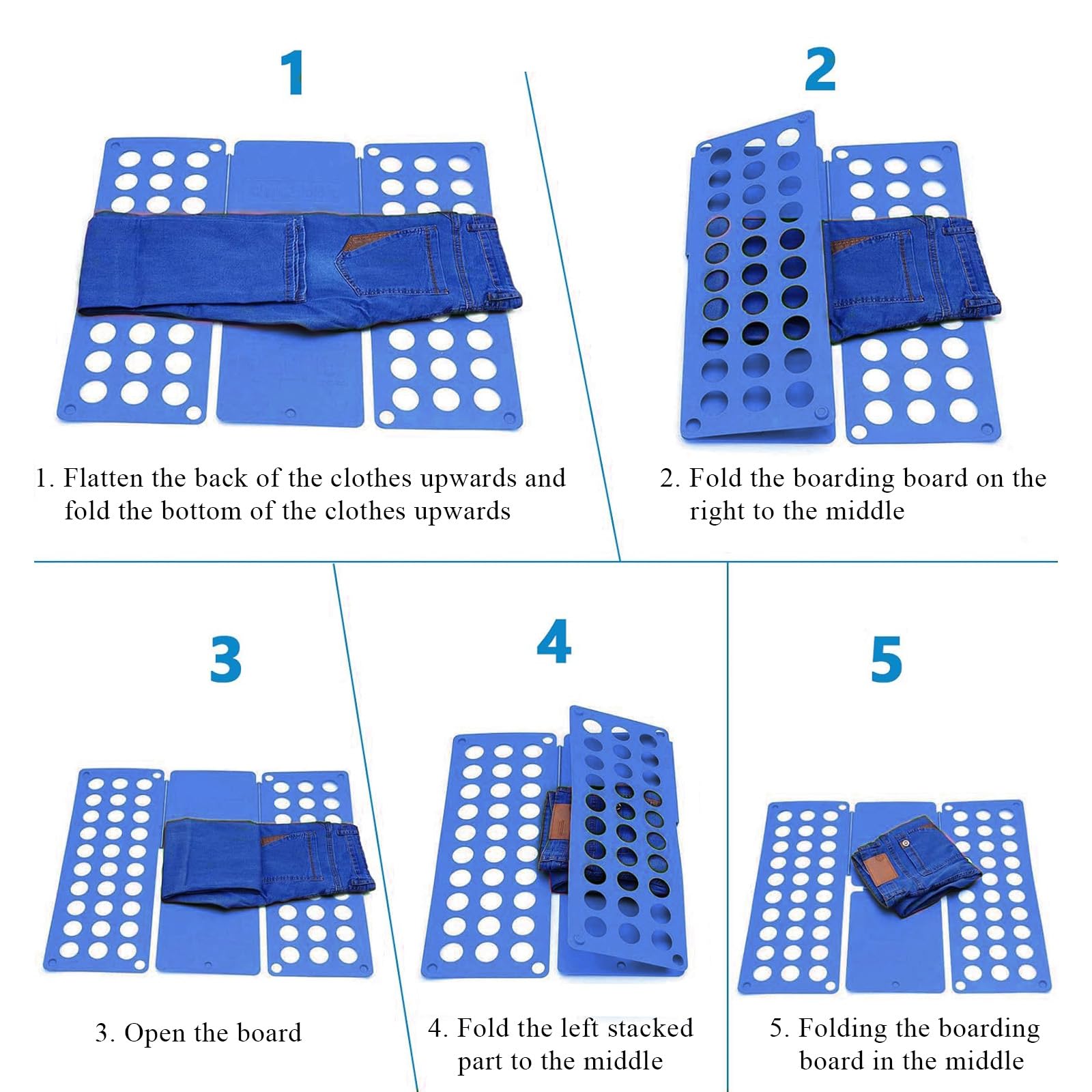 Plegable Ropa Junta, Doblador de Ropa, Plegable de Apilamiento Rápido, Tabla para Doblar con Agujeros Tablero Plegable para Ropa Camisas Ropa de niños y Adultos, Azul