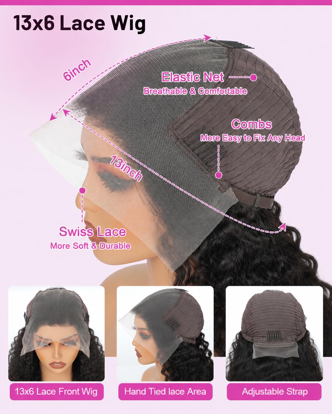 13x6 Deep Wave Lace Front Wigs Human Hair 200% Density 22 Inch image 4