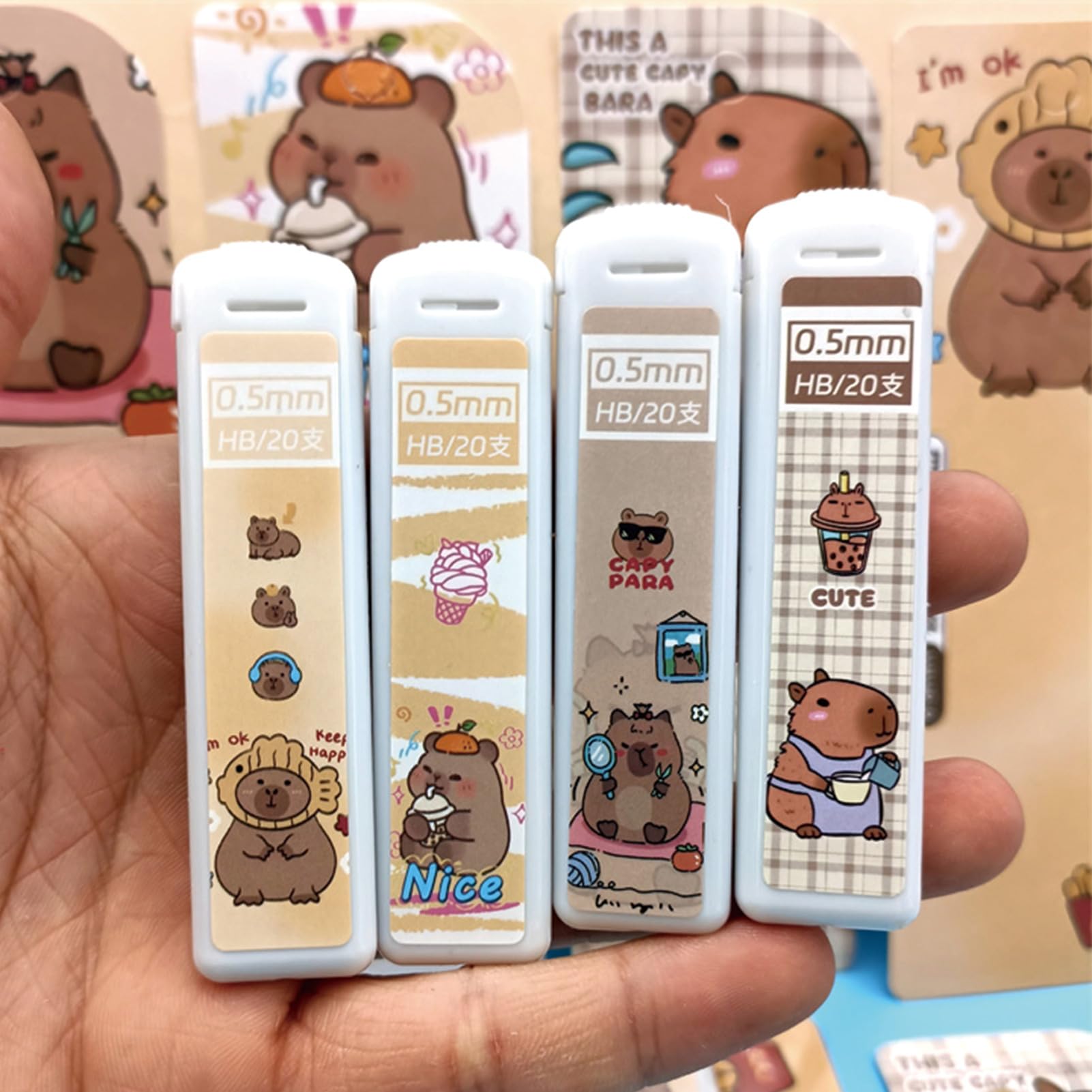 4 Porte-Mines 0.5mm Mignons Capybara | Poignée Silicone Douce | Pour Enfants, Étudiants | Cadeau Bureau Ou École