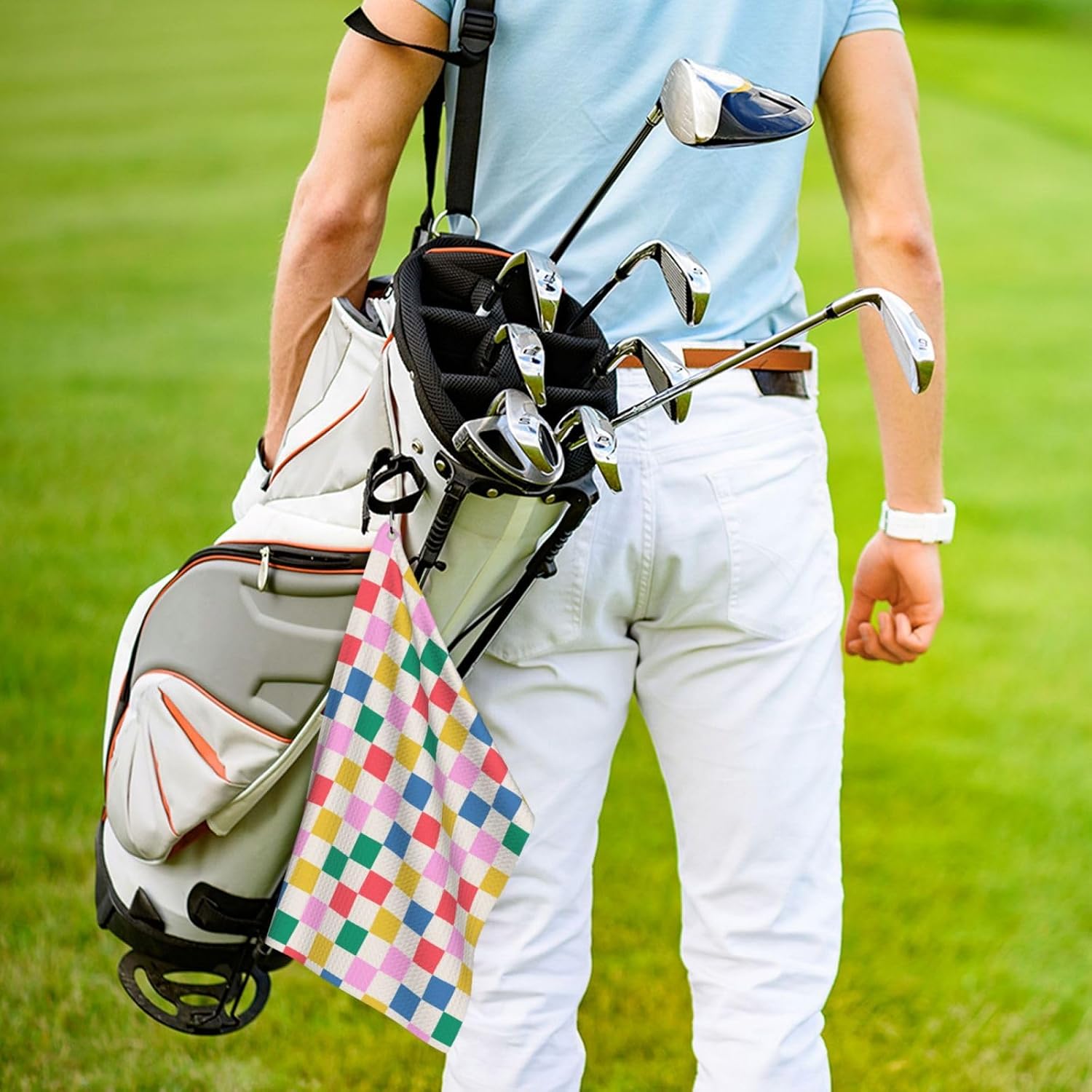 Colorful Checkered Golf Towel Microfiber with Carabiner Clip, Funny Cleaning Cloth for Golf Balls & Clubs, Gift for Women Men, Golfers, Dad, Grandpa, Bag Accessories 16"*24" image 5
