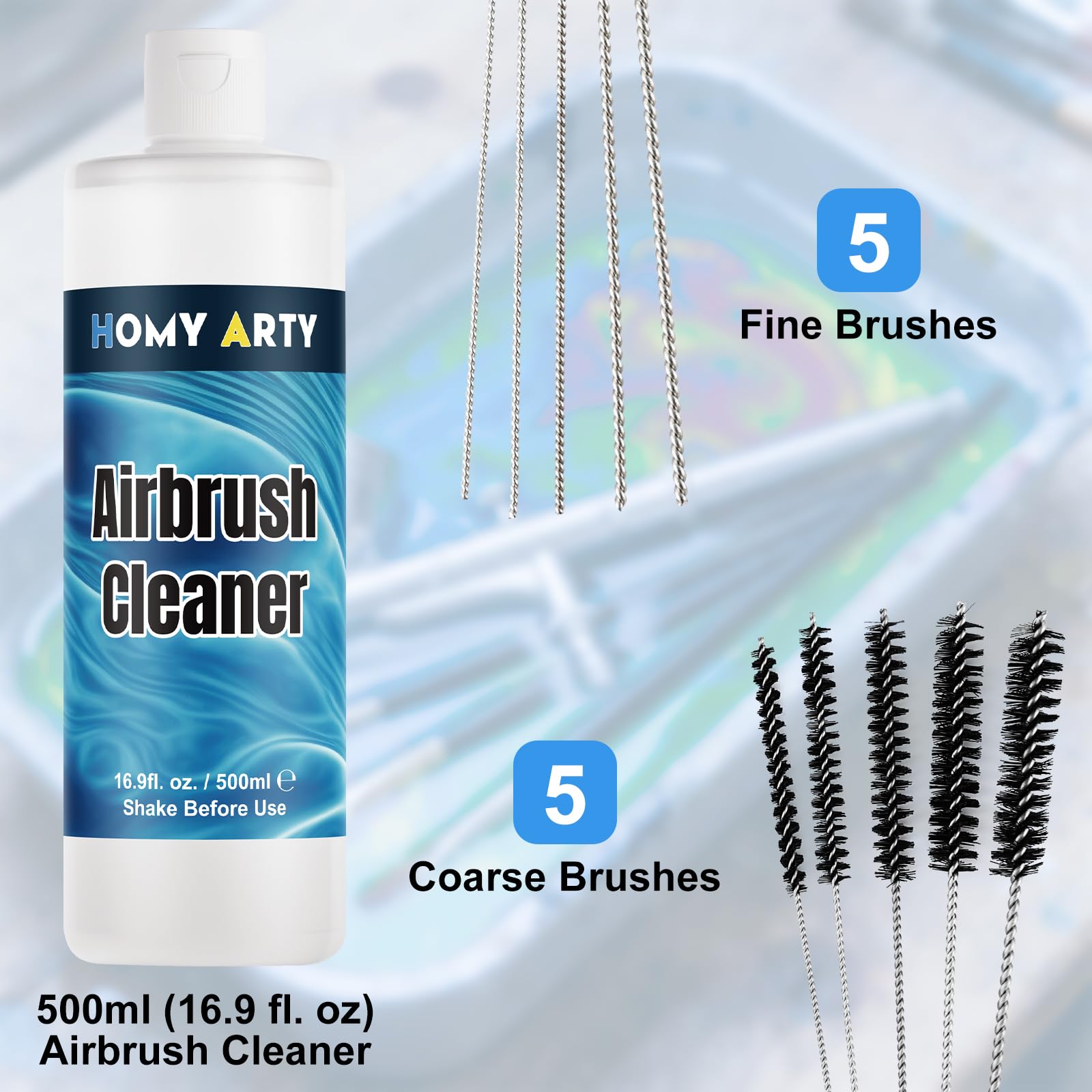 HOMY ARTY Airbrush Farbe - 42 Farben mit 6 Verdünner & 500 ml Reiniger mit Pinsel, bereit zum Sprühen Airbrush Farben, Airbrush Lack für Metall, Kunststoffmodelle, Holz, Leinwand, 20 ml/Flasche