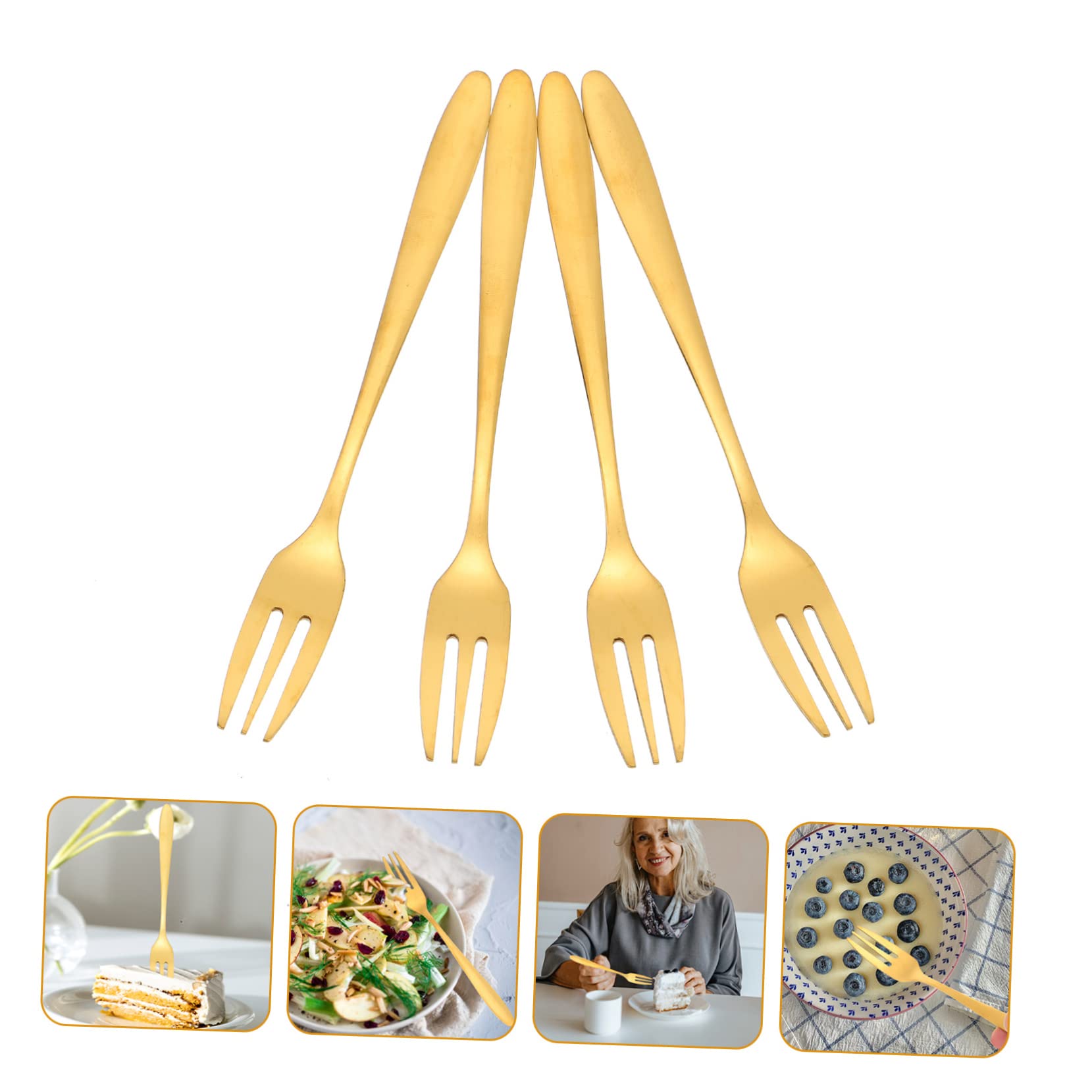 FUNOMOCYA 8 Pcs Cake Fork Escargot Forks Fruit Forks Appetizer Forks Three Tine Dessert Forks Fruit Picks Tasting Forks Stainless Flatware Three Prong Toothpicks Stainless Steel Golden