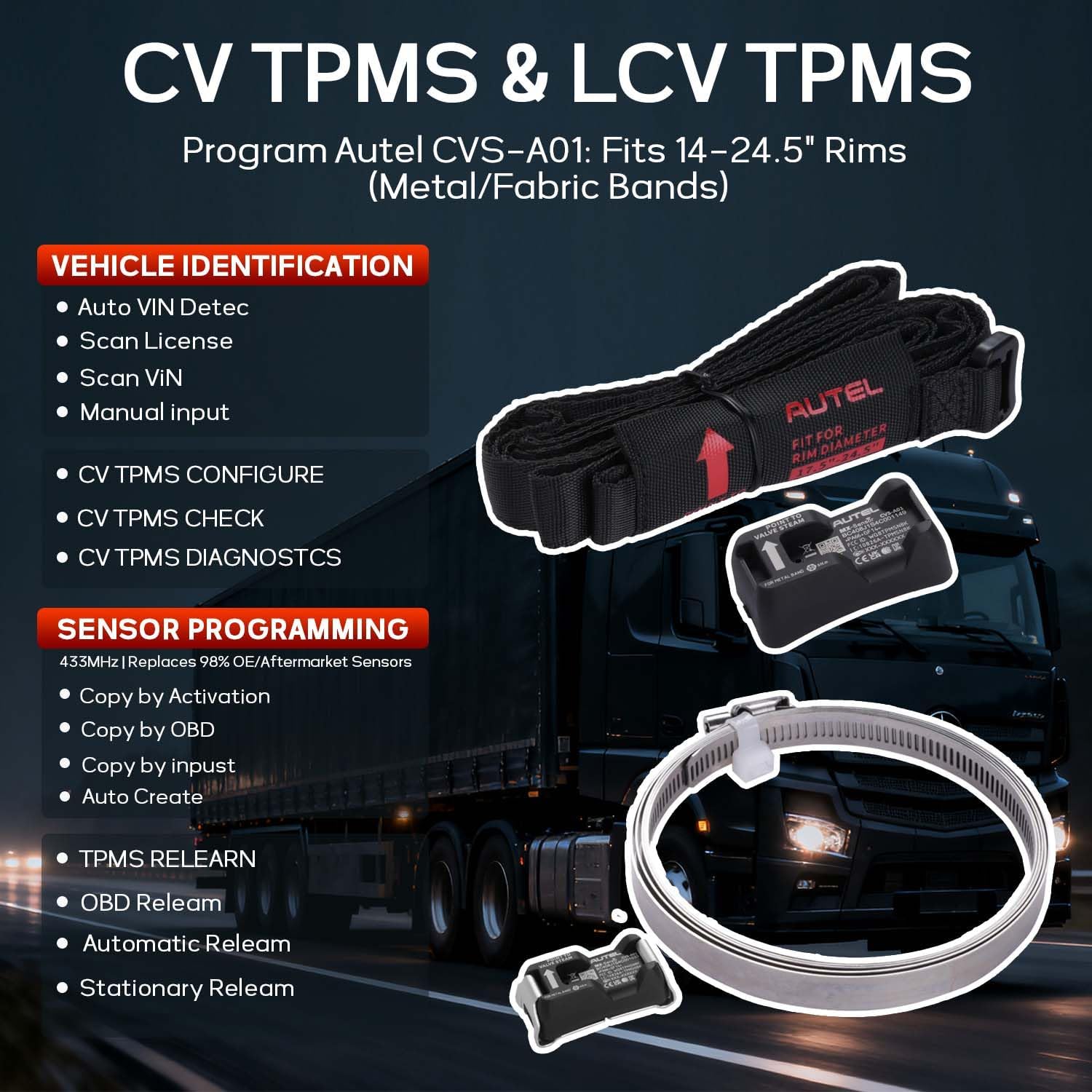 Autel MaxiTPMS ITS600CV Commercial Vehicle TPMS Tool, for Trucks Trailers Buses, Activate/Read/Program CVS-A01 Sensors, Bluetooth VCI, Bendix/WABCO Support, Includes 6/9-Pin UNI-4 DLC Adapters