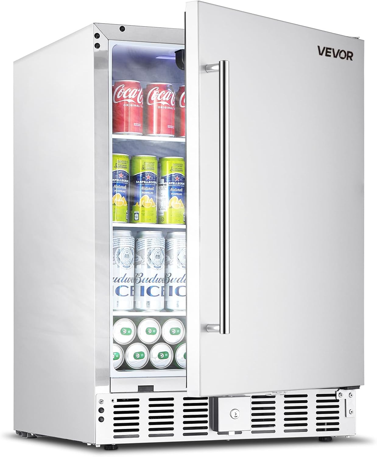 VEVOR 24-Inch Indoor/Outdoor Beverage Refrigerator, 150 QT Freestanding or Undercounter Beverage Fridge, 180 Cans Built-in Beer Fridge with Stainless Steel Body for Residential Home Bar Commercial Use