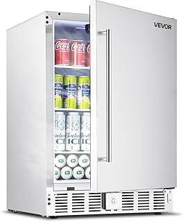 VEVOR 24-Inch Indoor/Outdoor Beverage Refrigerator, 150 QT Freestanding or Undercounter Beverage Fridge, 180 Cans Built-in Beer Fridge with Stainless Steel Body for Residential Home Bar Commercial Use