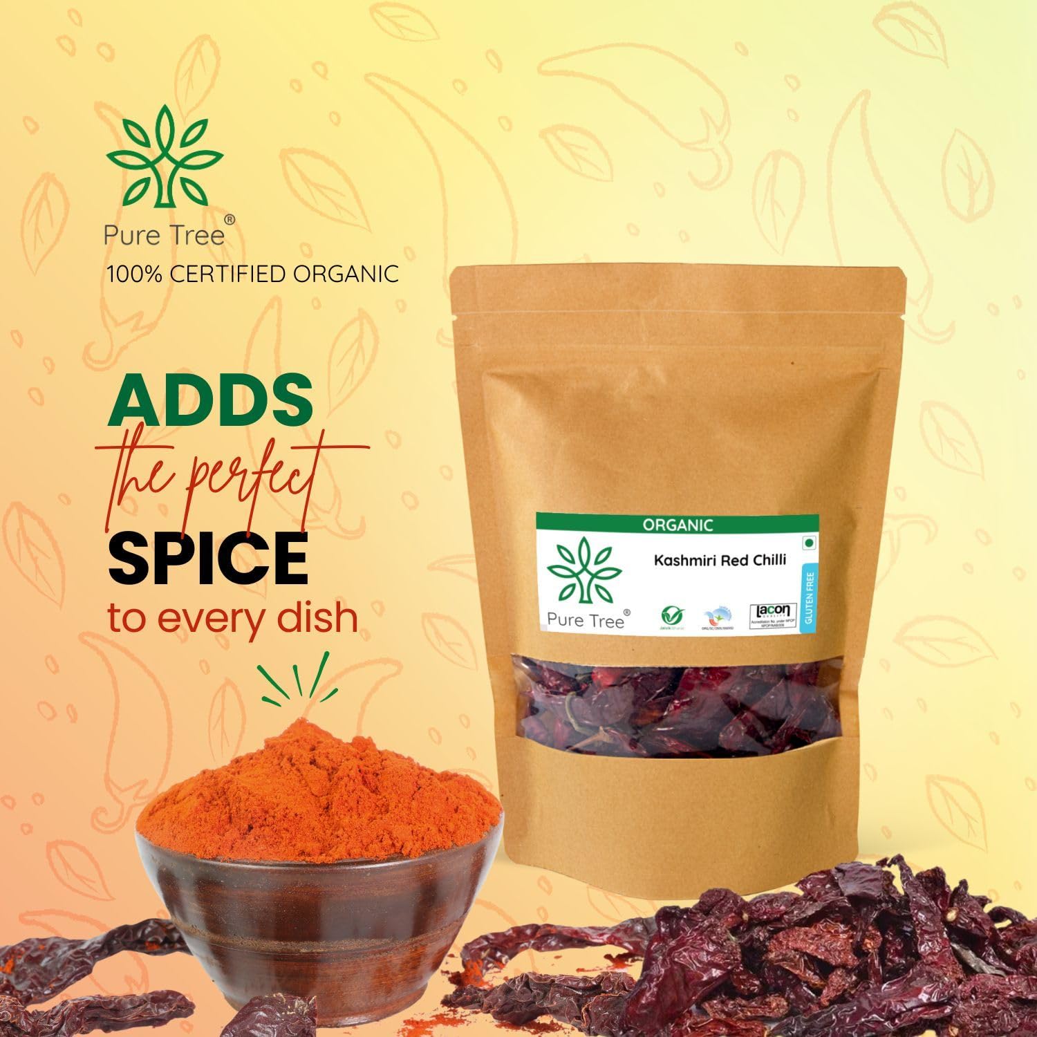 Pure Tree Certified Organic Kashmiri Lal Mirch | 100 Gm | Red Chilli Whole | Sabut Lal Mirch | Kashmiri Chilli Lal Mirch Whole Strong Smoky Spice | Dry Red Chilli Whole - Image 7 thumbnail