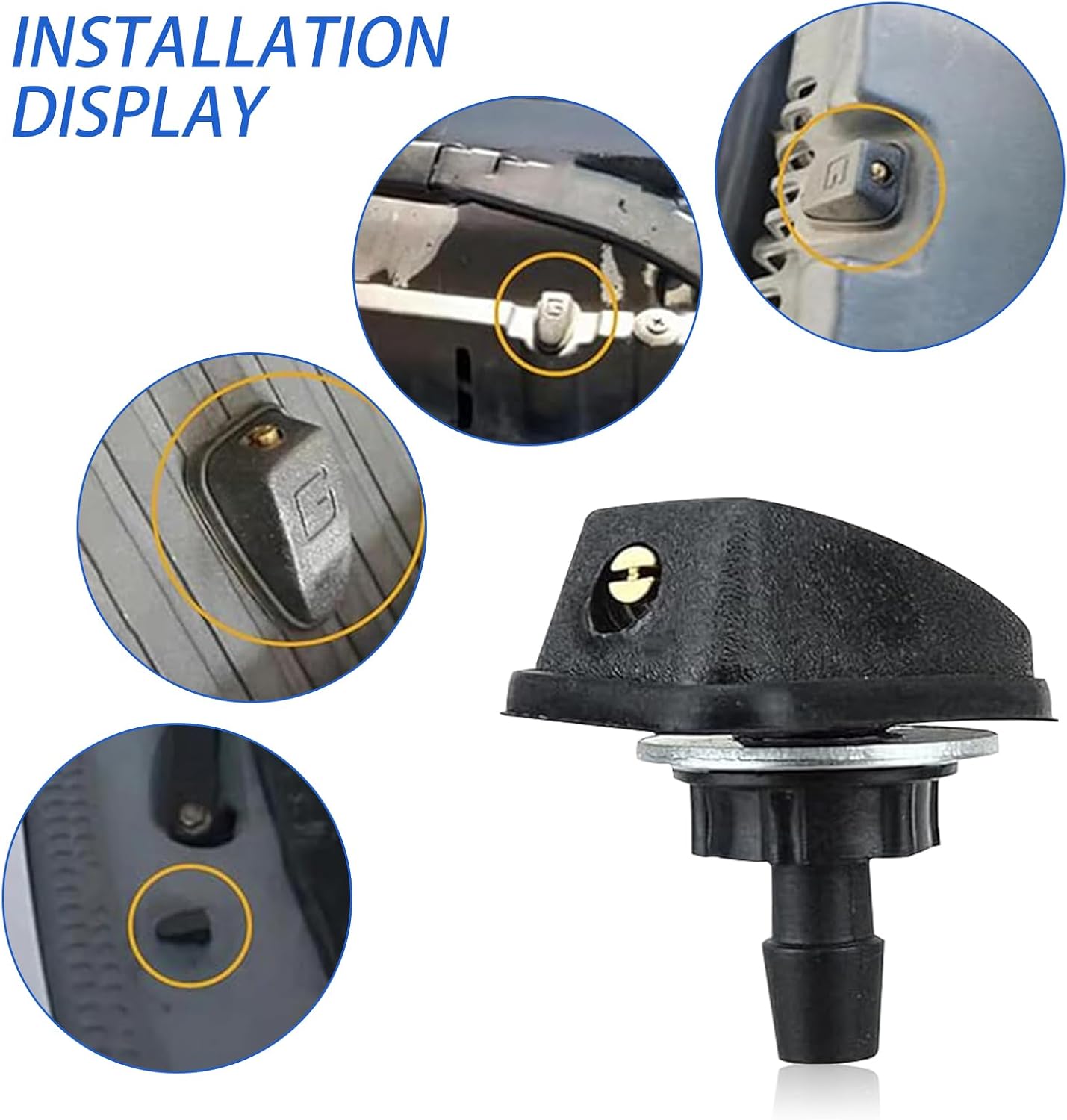 Pack-2 Car Windshield Wiper Nozzle, Single Outlet 360 Degree Adjustable Fan-shaped Uniform Spray Washer, Hood Cleaning Spray Head Replacement for 0.31" Hole, Universal for Cars (Black)
