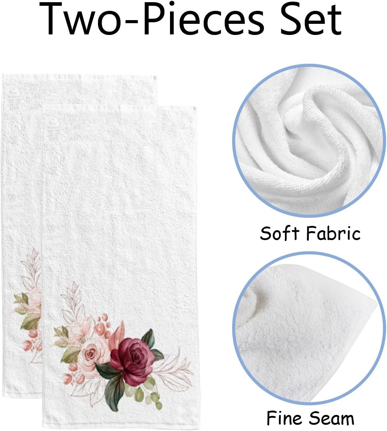 Hapuxt Hand Bath Towels for Bathroom Set of 2 Burgundy Roses Soft Brown Pink Shower Towel Water Absorbent Soft Microfiber Face Body Towel Kitchen Gym Spa Salon 30x15Inches - Image 2