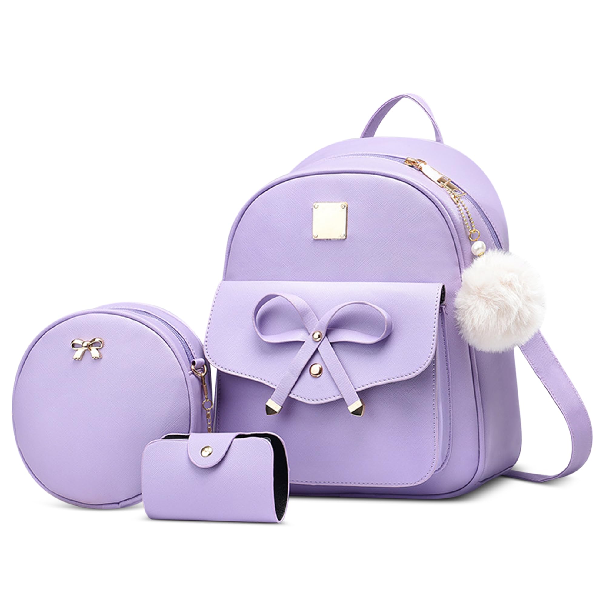 Mochila Mujer Pequeña Set 3 Piezas Bolso Bandolera Monedero PU Cuero Mochilas Antirrobo Elegante Bolsos Mochila Niñas con Lazo para Viaje Trabajar Fiesta