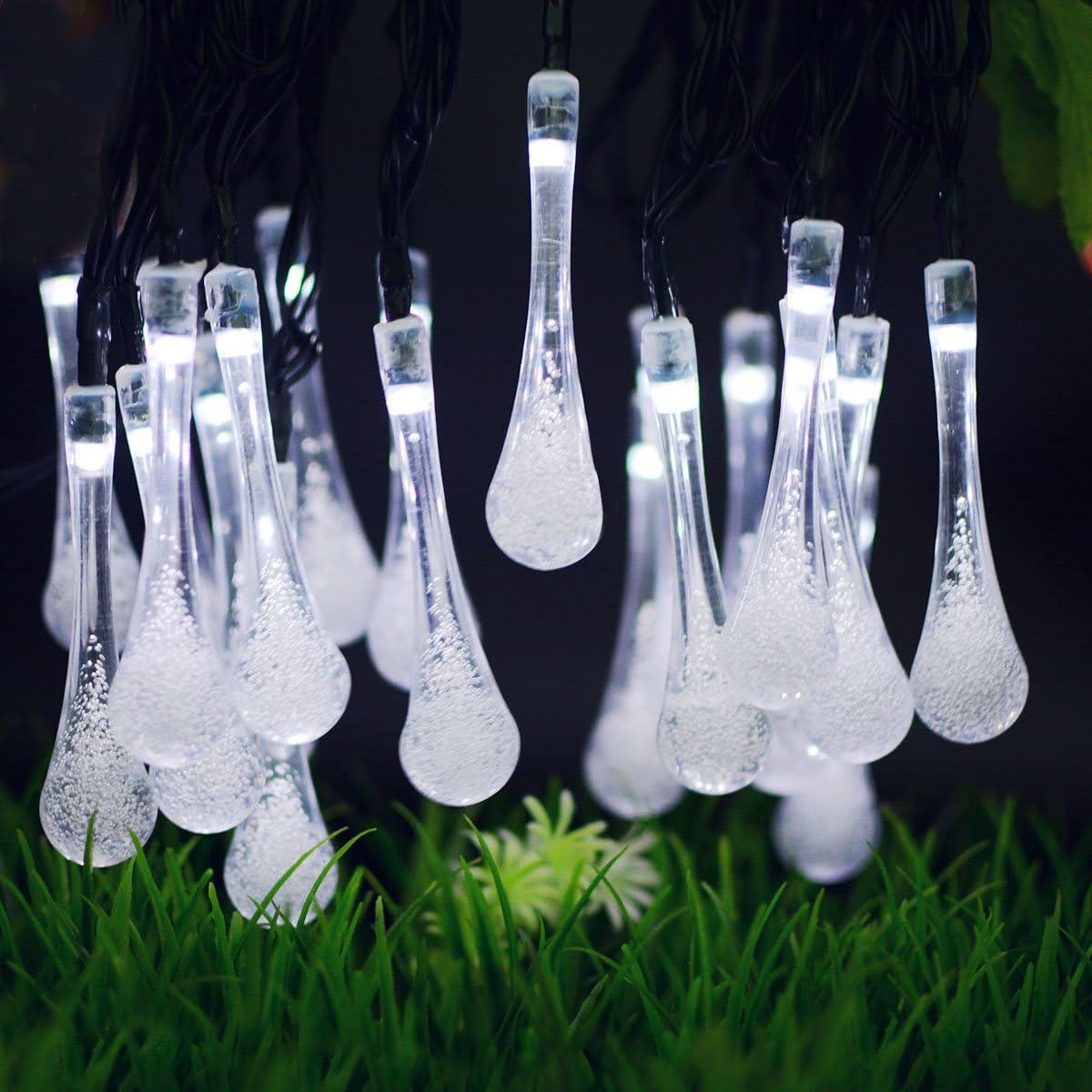 VMANOO Christmas Decorative Solar Powered Lights, 30 LED 19.7ft 8 Modes Water Drop Fairy String Light for Outdoor Indoor Home Patio Lawn Garden Party Wedding Holiday Valentines Gift 2 Pack (White)