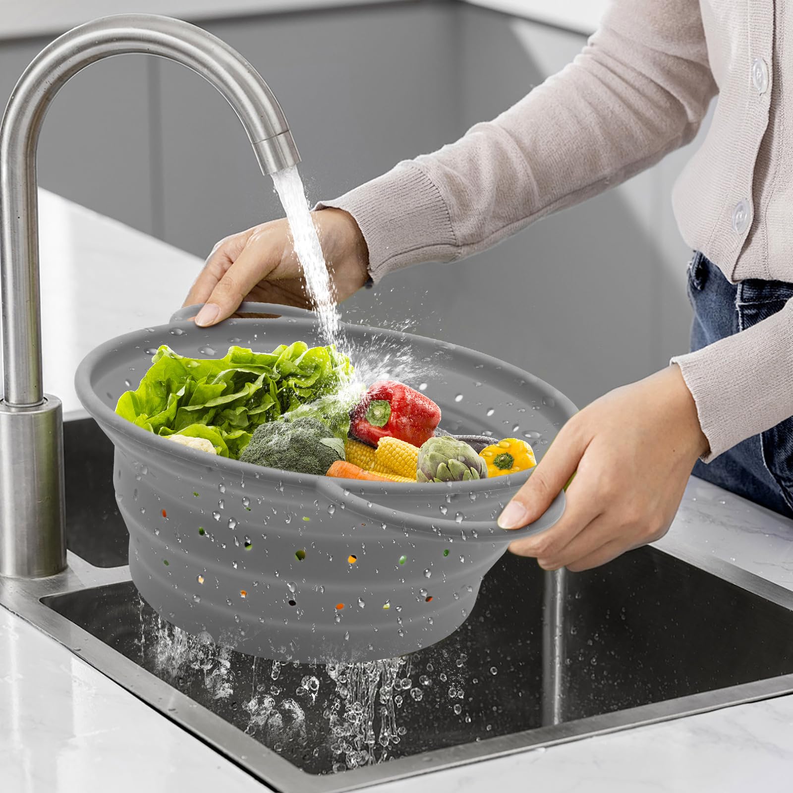 Pastazeef Opvouwbaar, 28cm Opvouwbare Zeef, Hittebestendige Opvouwbare