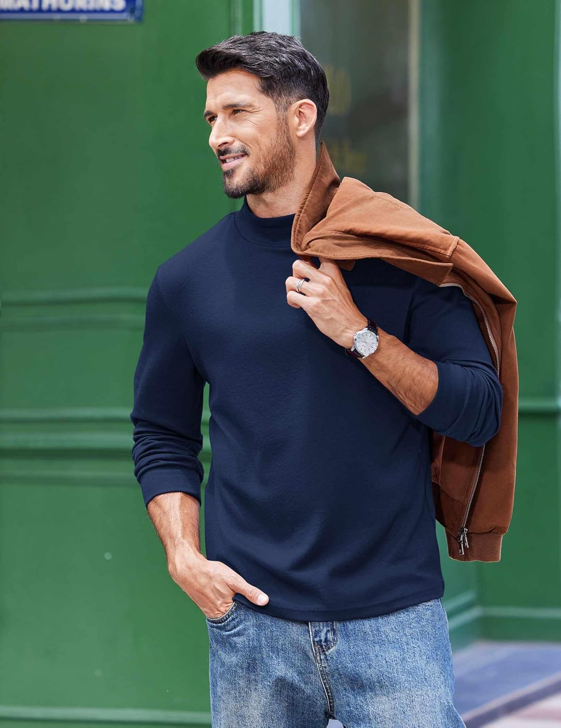 COOFANDY Men's Slim Fit Mock Turtleneck T Shirt Casual Basic Knitted Long Sleeve Pullover Sweater - Image 2