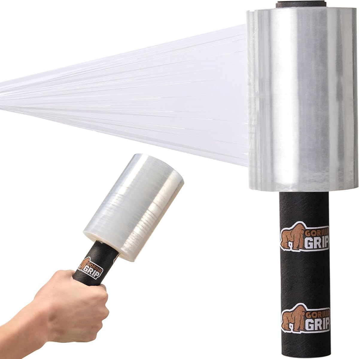 GORILLA GRIP 500% Shrink Wrap Roll with Handle, 5" 1000ft Plastic Wrap Stretch Film, Puncture Resistant Industrial Strength Moving Supplies, Pallet Storing, Packing Furniture Protection, 1 Pack Clear