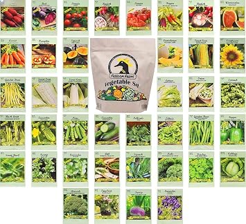 Set of 40 Packs of Assorted Heirloom Vegetable and Herb Seeds Includes Freedom Farms Vegetable Set Mylar Bag for Optimal Seed Storage! - Non-GMO Create a Diverse and Plentiful Garden! 40