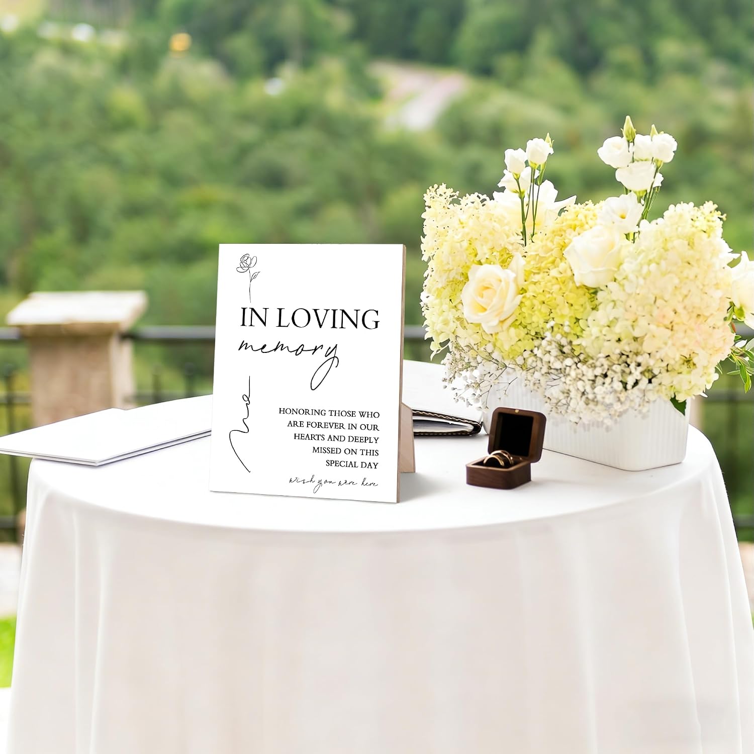 In Loving Memory Wedding Sign, 8 x 10 Inch White Wooden Wedding Memory Sign With Stand, Table Decor for Bridal Shower, Bridal Shower Engagement Party, Party Supplies for Reception image 3
