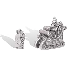 LISA LEONARD DESIGNS Pewter Santa Sleigh and Mailbox Christmas Village Figurine Set Hand Carved Holiday Decor Collectible with Toy and Wreath Details Handmade Winter Wonderland Accent Piece