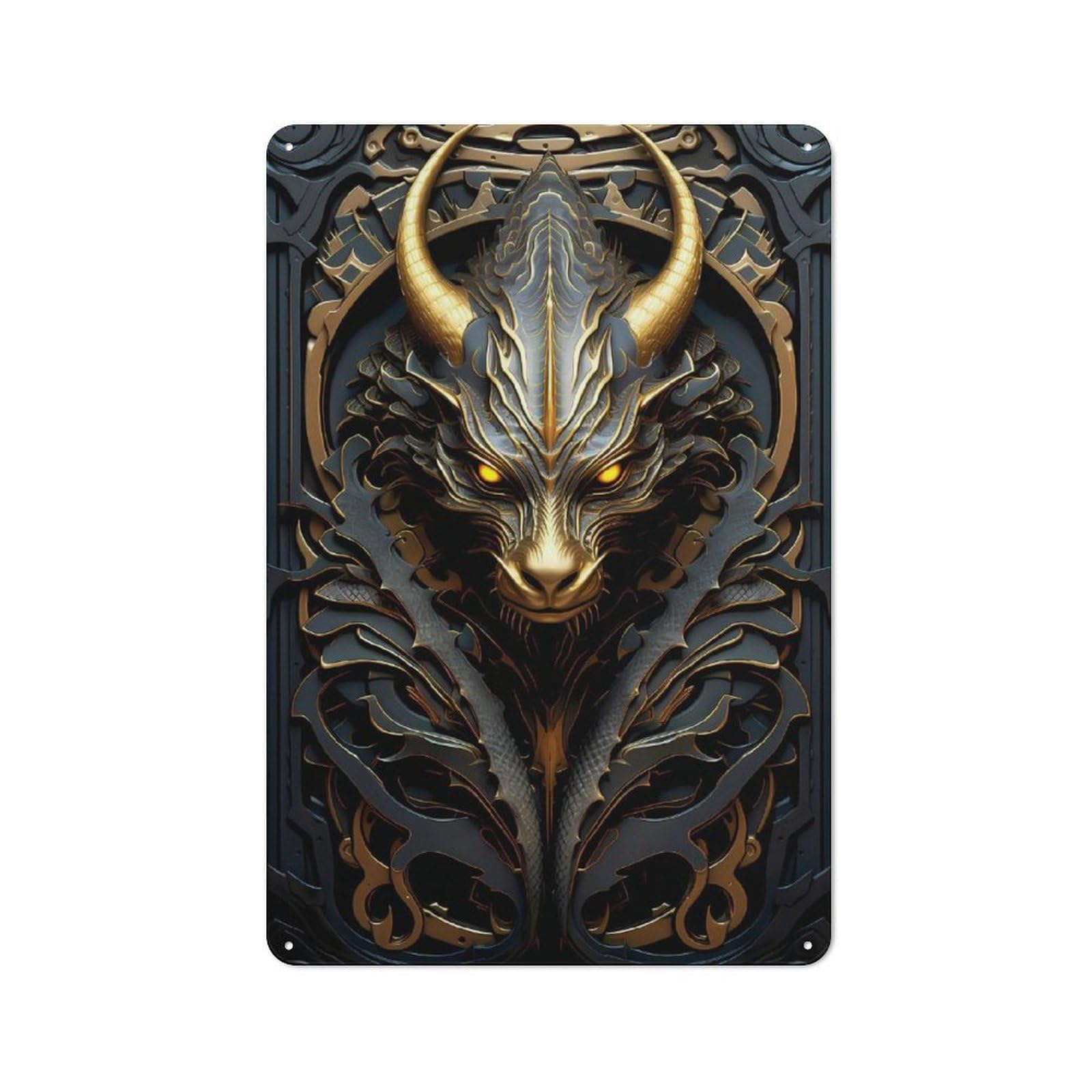Junmoney Style-19 Tin Sign 30X20cm With Black Golden Dragon Lord For Workshop Wall, Rustic Decor, Suited To Workshop Decor Fans