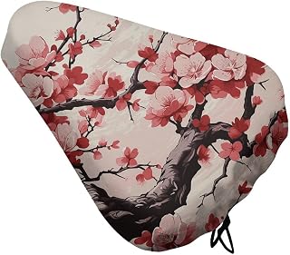 Japanese Floral Cherry Blossom Waterproof Bike Seat Cover with Drawstring | Easy To Install Bicycle Seat Rain Cover Washable Oxford Bike Saddle Cover Waterproof Dustproof Cycle Seat Cover for Women Men
