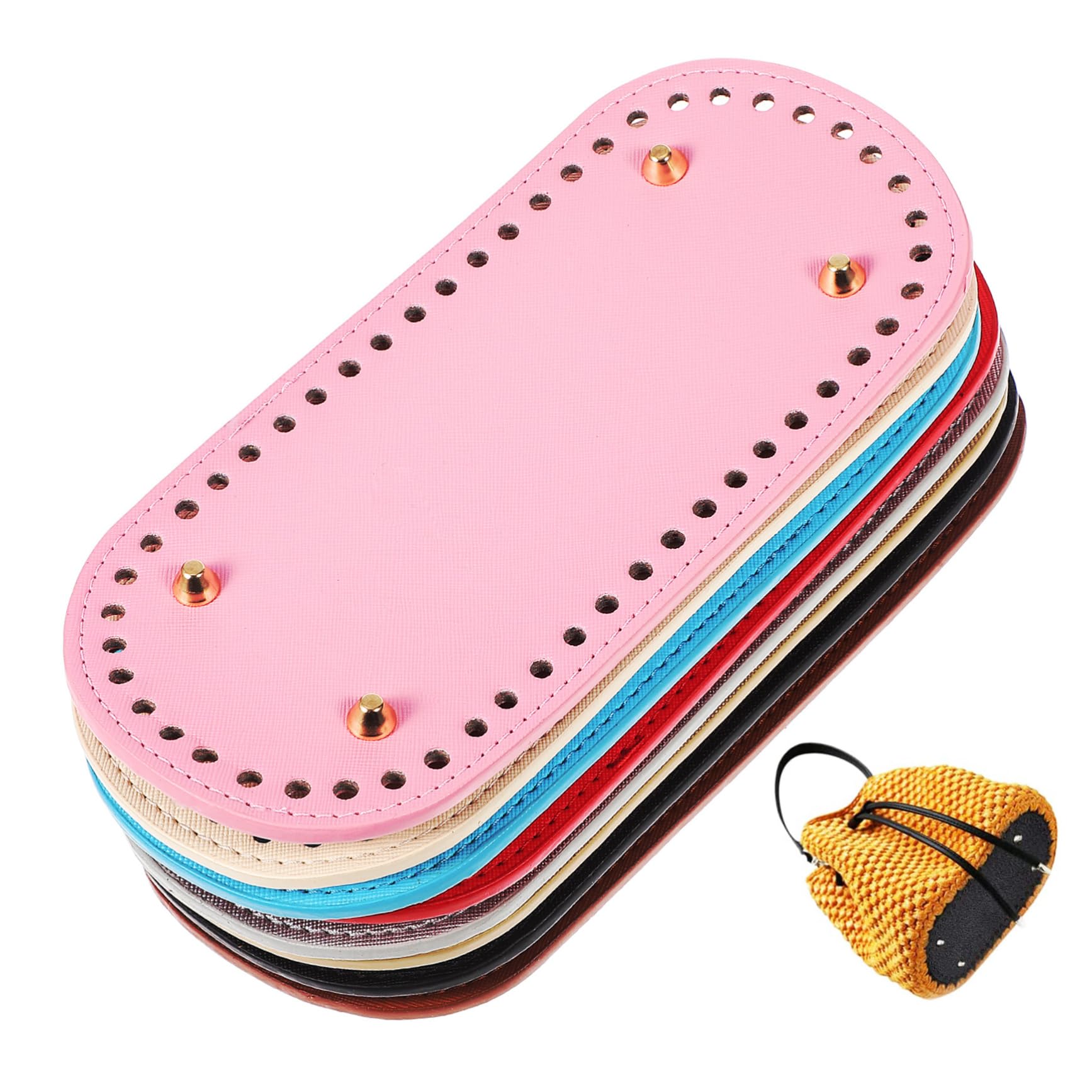 8 Stück Taschenboden aus Pu Leder mit Löchern Oval für Selbstgemacht Handtasche Häkeltaschenformer Einfache Elegante Strickbeutelboden Zubehör