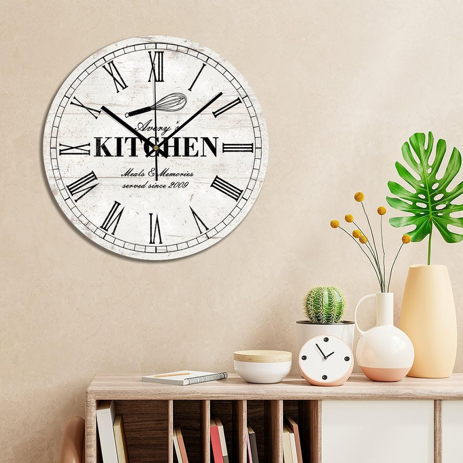 Decorative Silent No Ticking Wall Clock Rustic Kitchen Round Modern Wooden Clocks for Bedroom Living Room Home Office School Wall Art Decor, 15 Inches