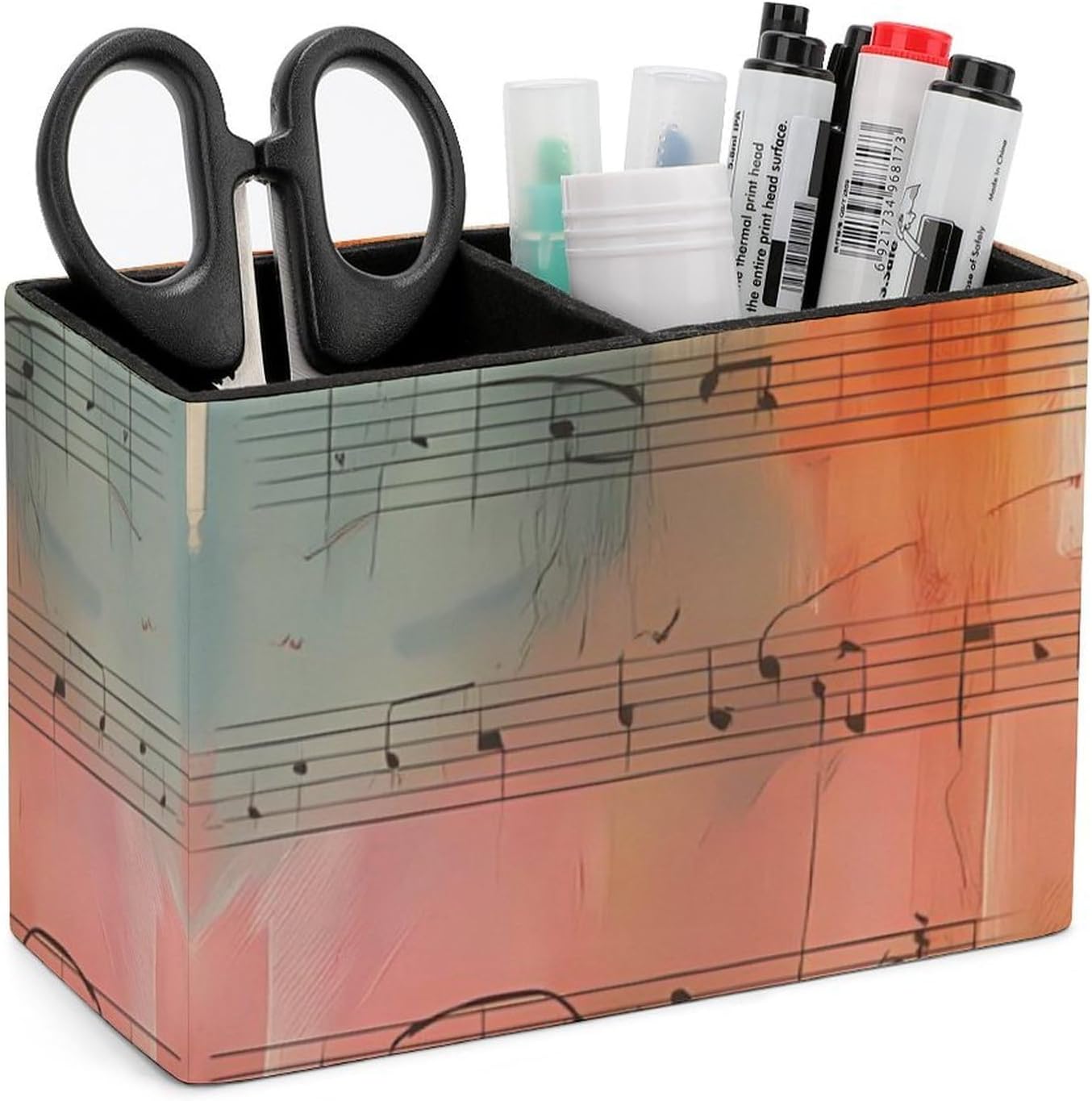 Piano, Rainbow Music Score, Musicial Note Pen Pencil Holder PU Leather Desk Organizer Stand Office Decor Makeup Brushes Holders