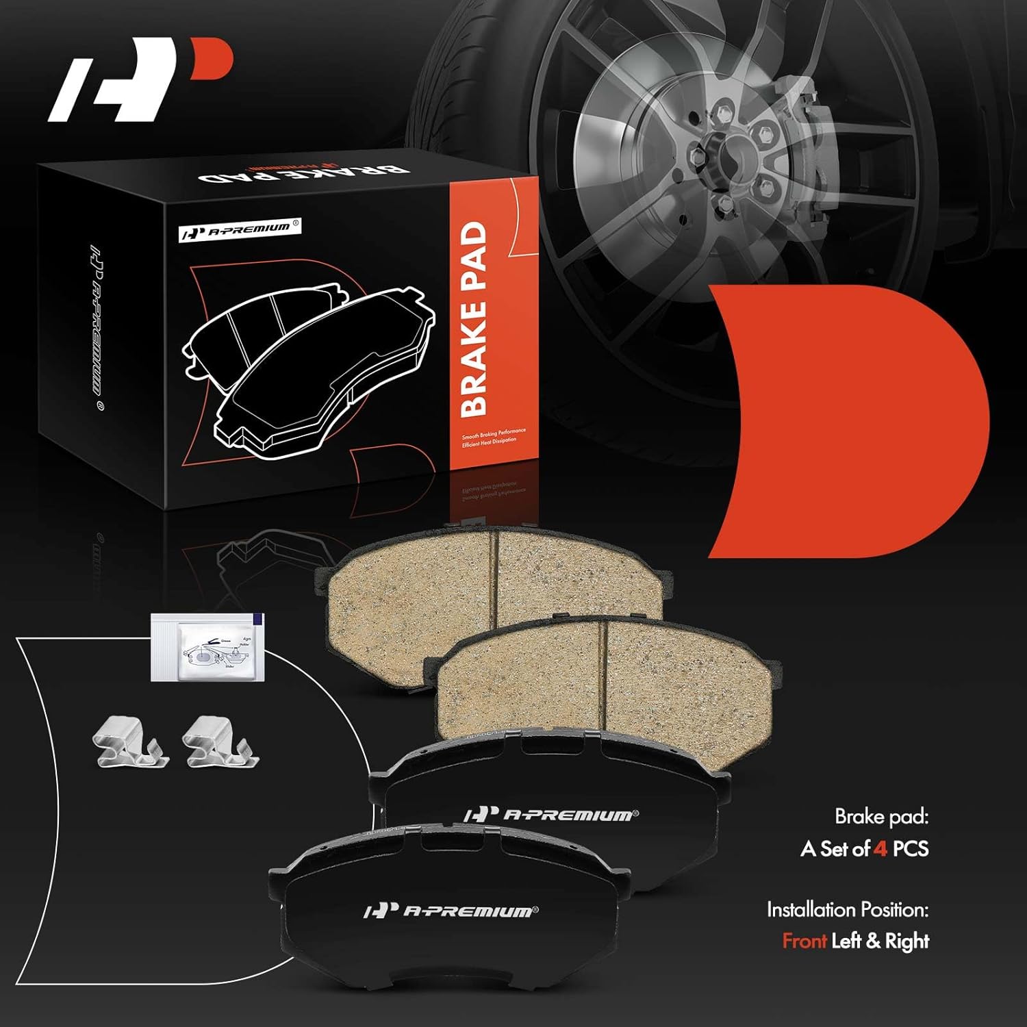 A-Premium Front Ceramic Brake Pads Set Compatible with Toyota Tacoma 1995-2004, Cressida 1989-1992 & Mazda 929 1988-1991, 4-Pack